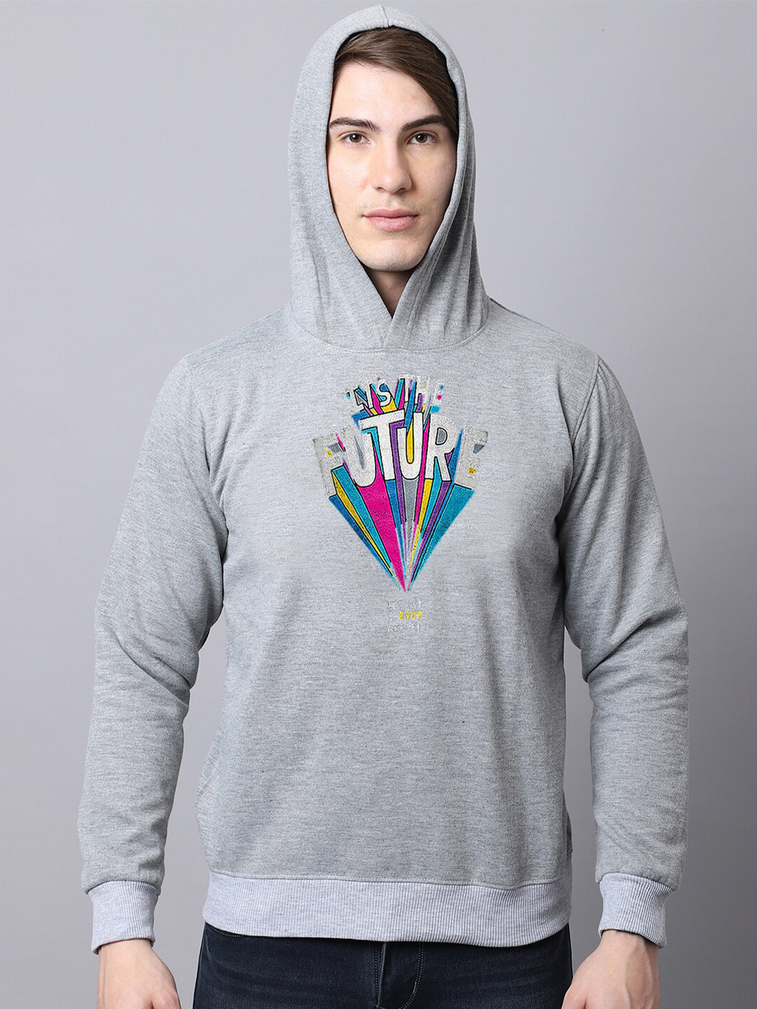 

Obaan Men Graphic Printed Hooded Sweatshirt, Grey