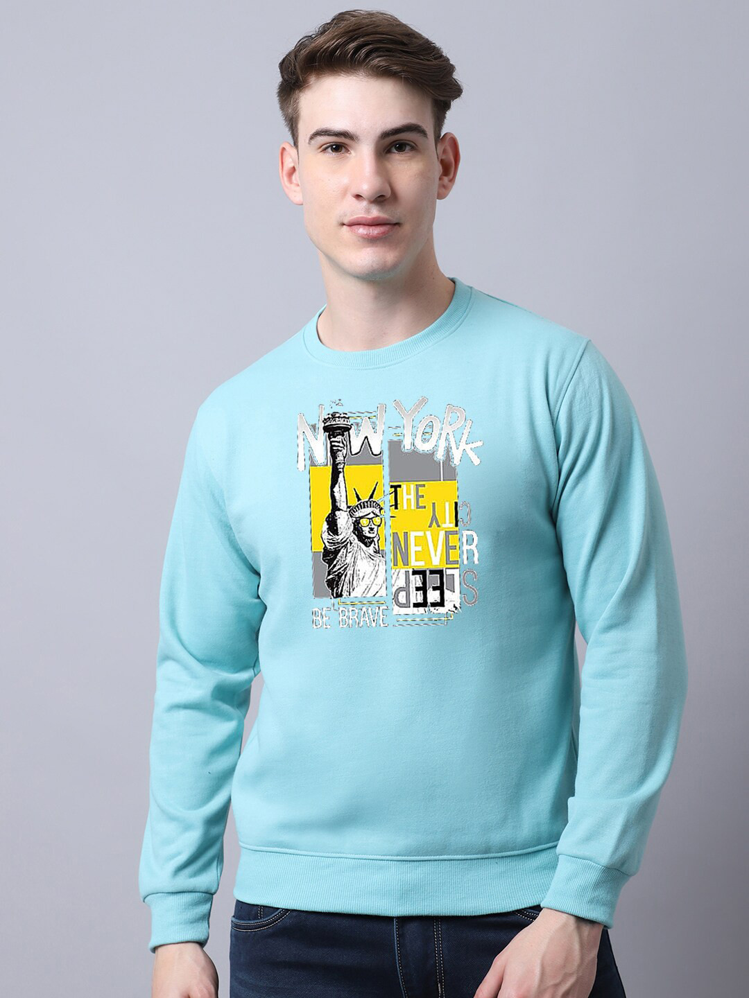 

Obaan Men Graphic Printed Sweatshirt, Turquoise blue