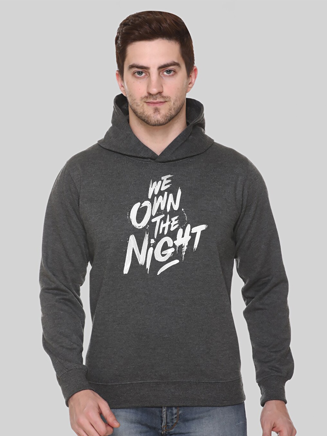 

Obaan Men Typography Printed Hooded Sweatshirt, Grey