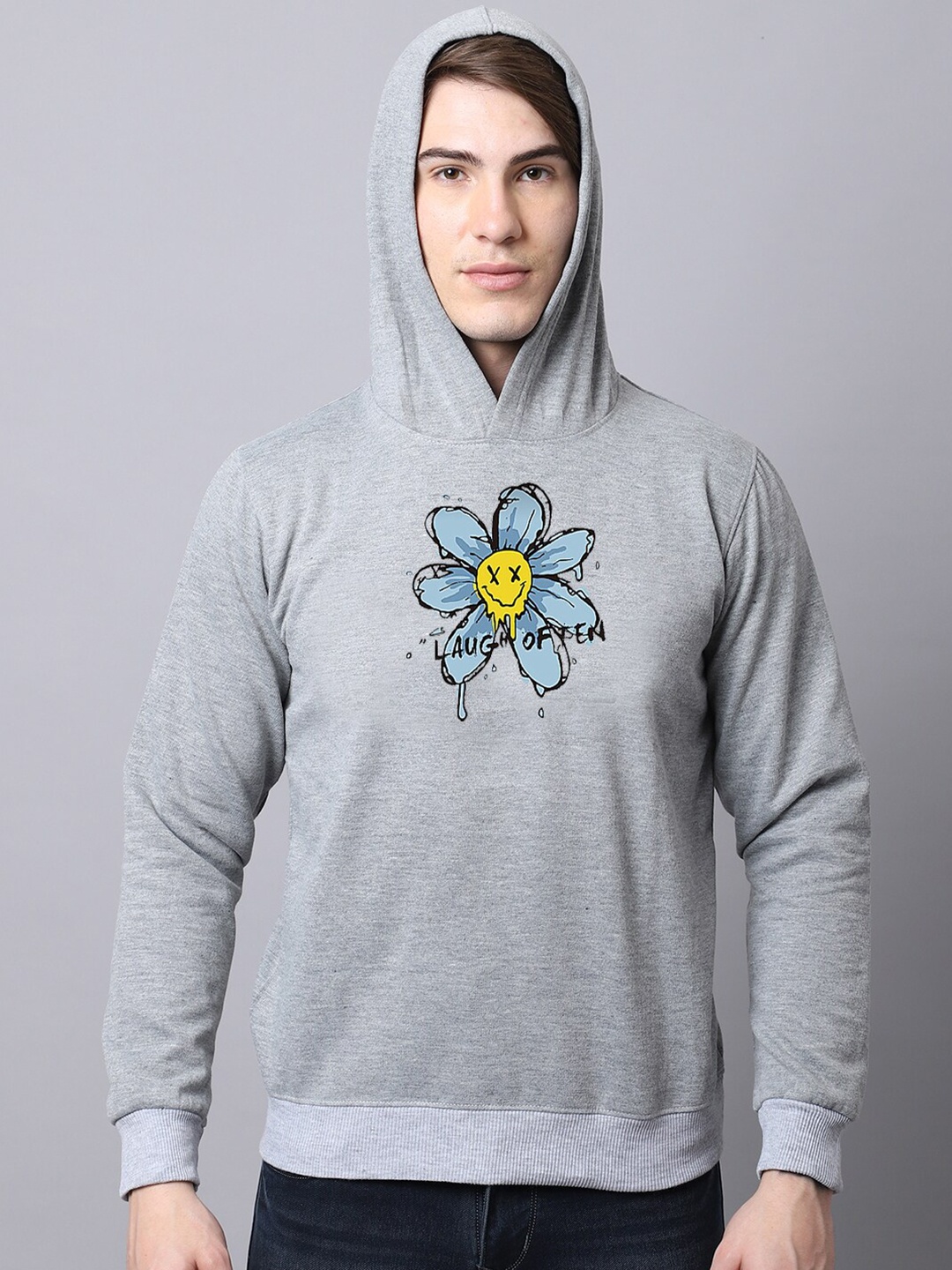 

Obaan Men Graphic Printed Hooded Sweatshirt, Grey