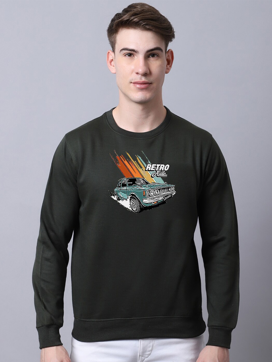 

Obaan Men Graphic Printed Sweatshirt, Olive