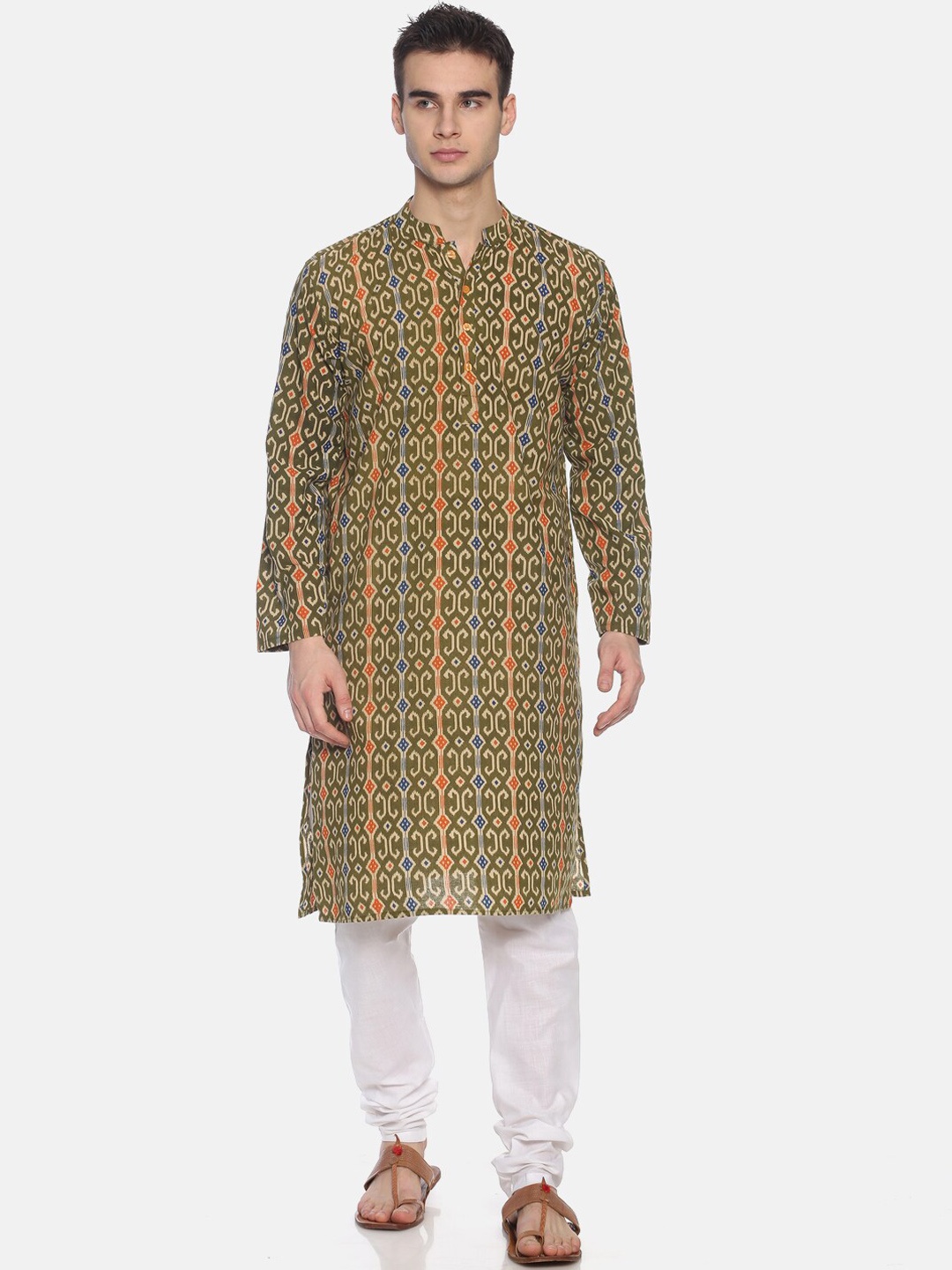 

PAROKSH Men Geometric Kurta, Olive
