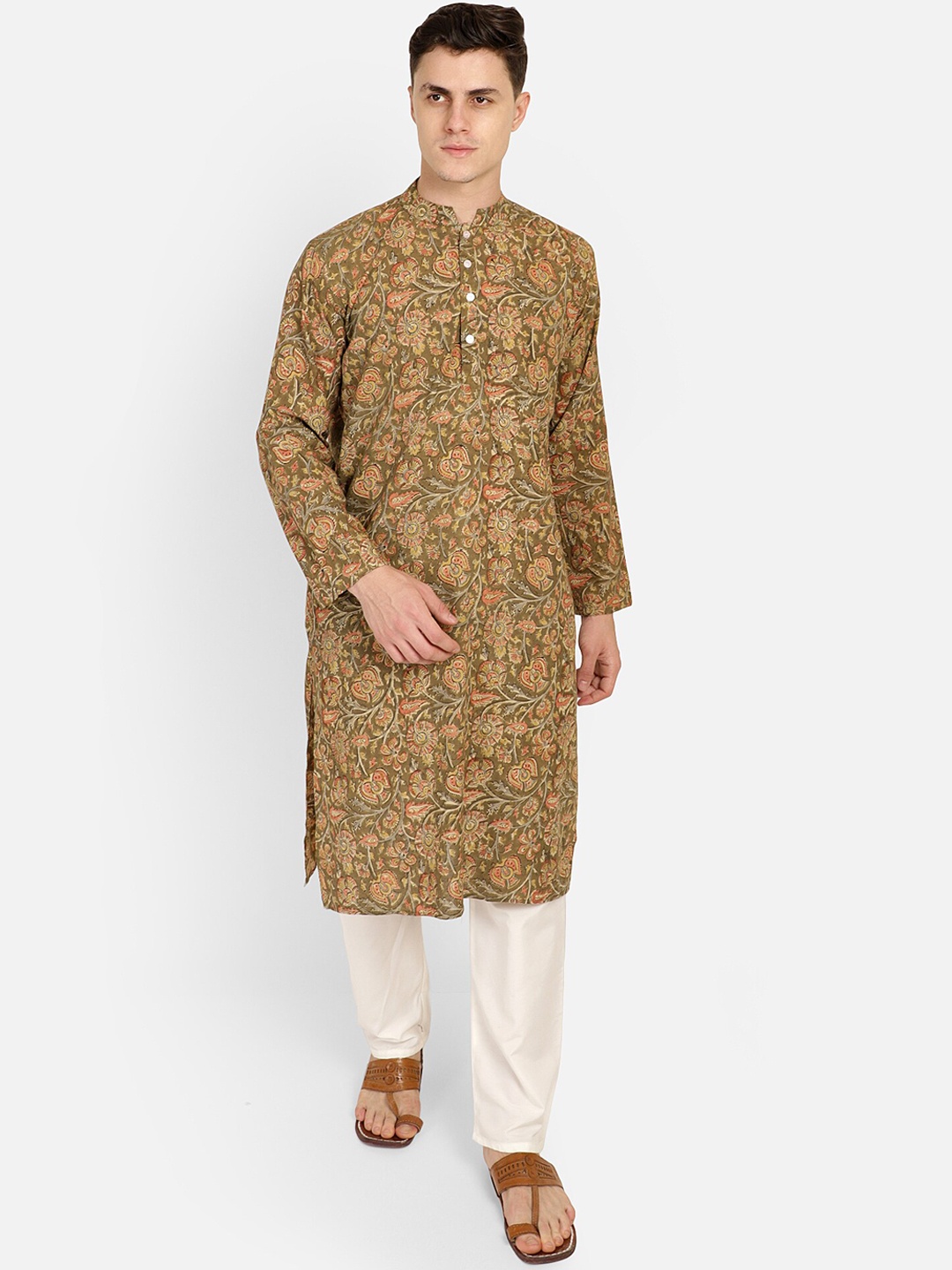 

PAROKSH Men Floral Printed Kurta, Olive