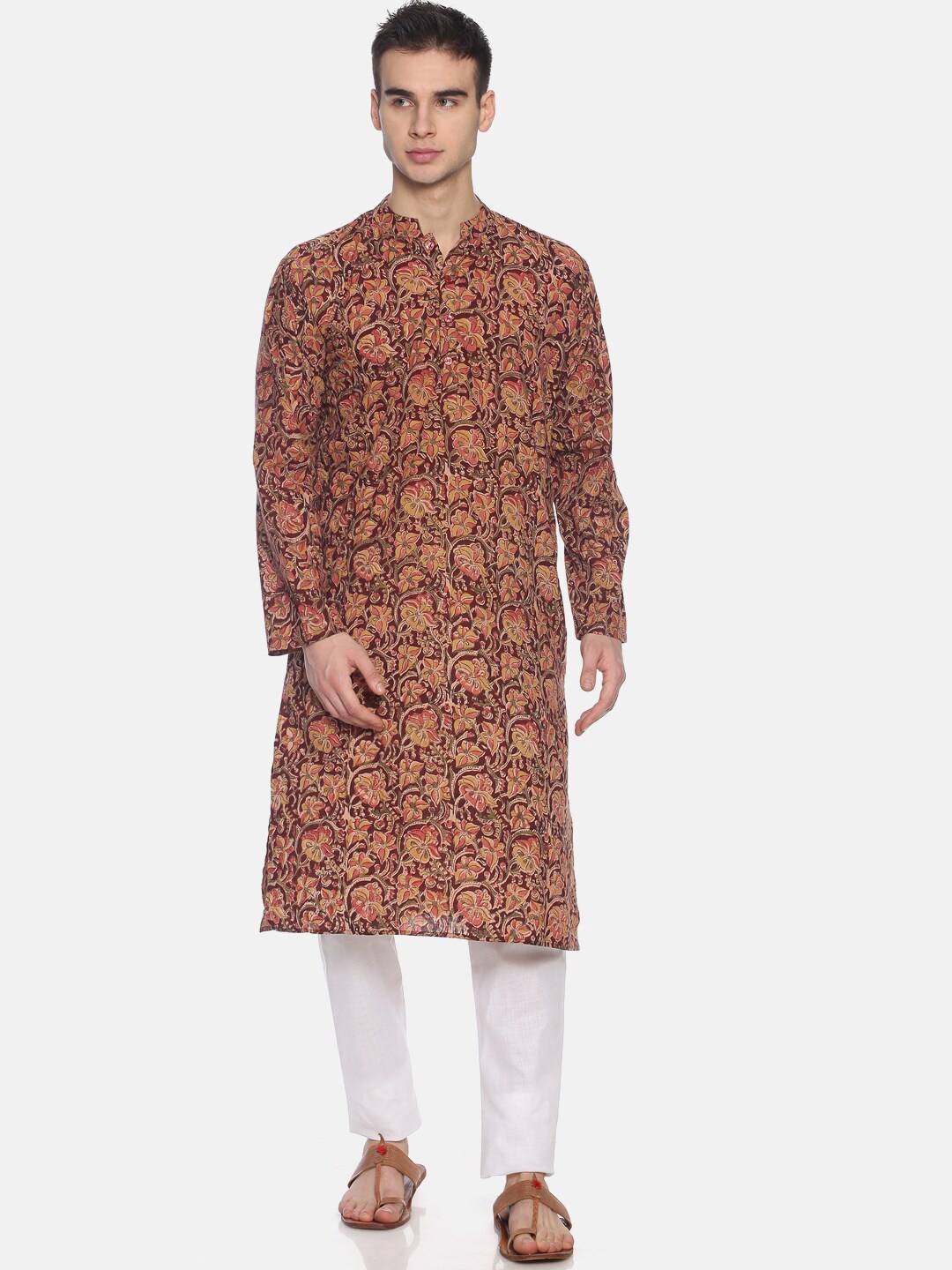 

PAROKSH Men Floral Printed Kurta, Maroon