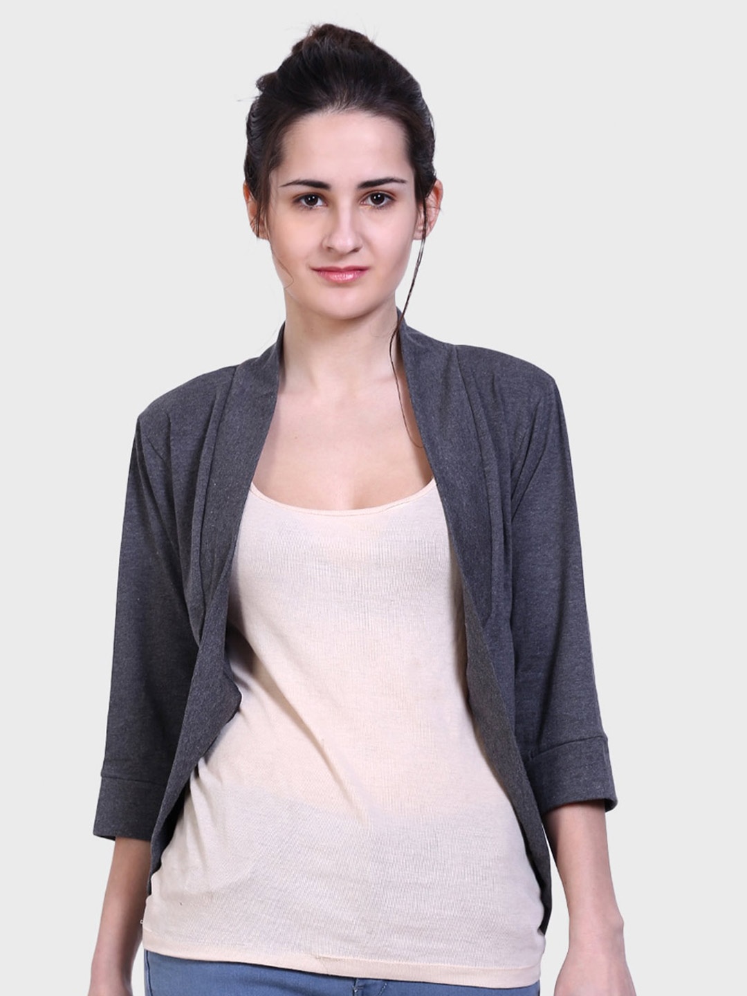 

TEEMOODS Women Grey Monochrome Shrug