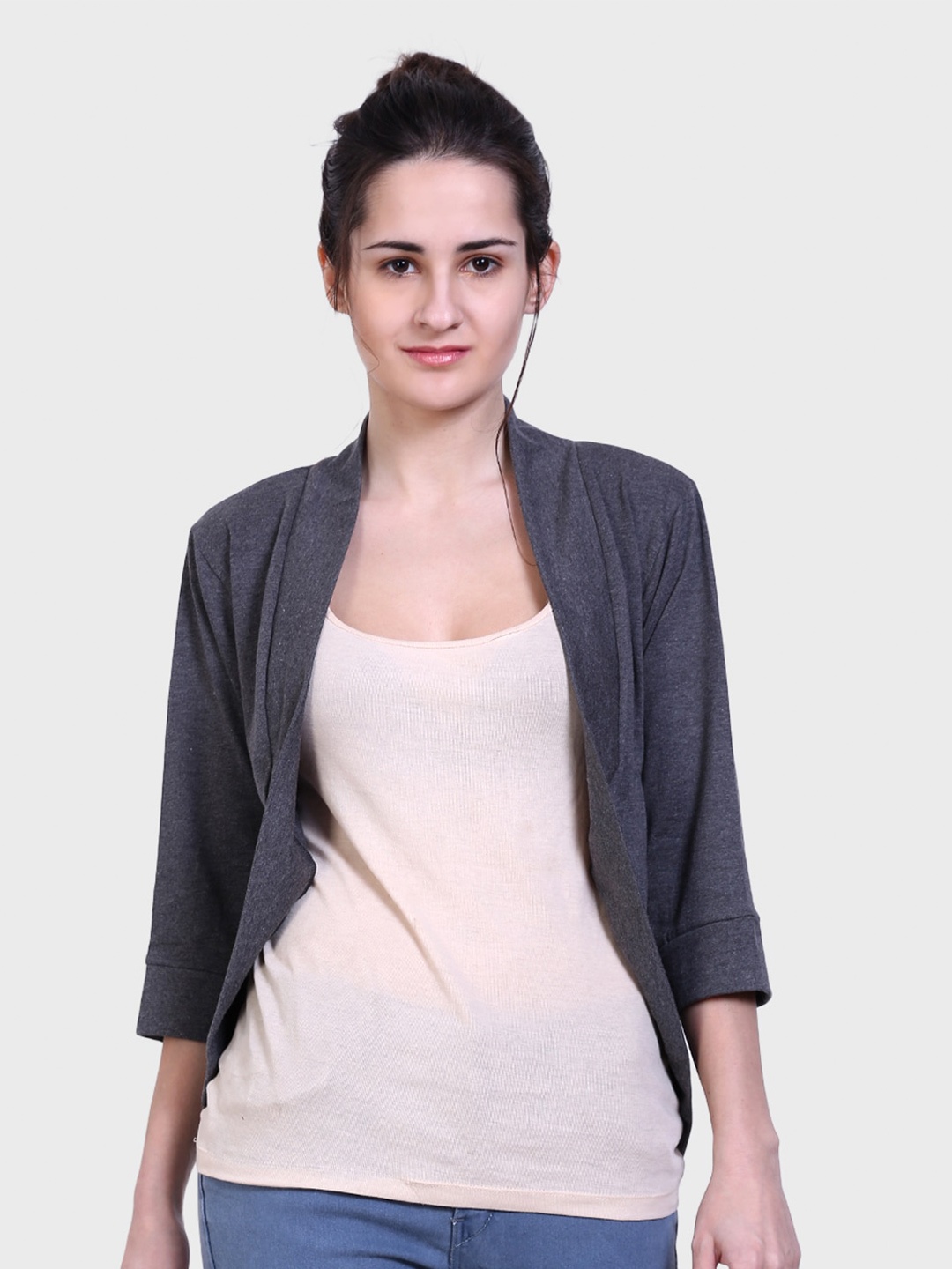 

TEEMOODS Women Charcoal Monochrome Shrug