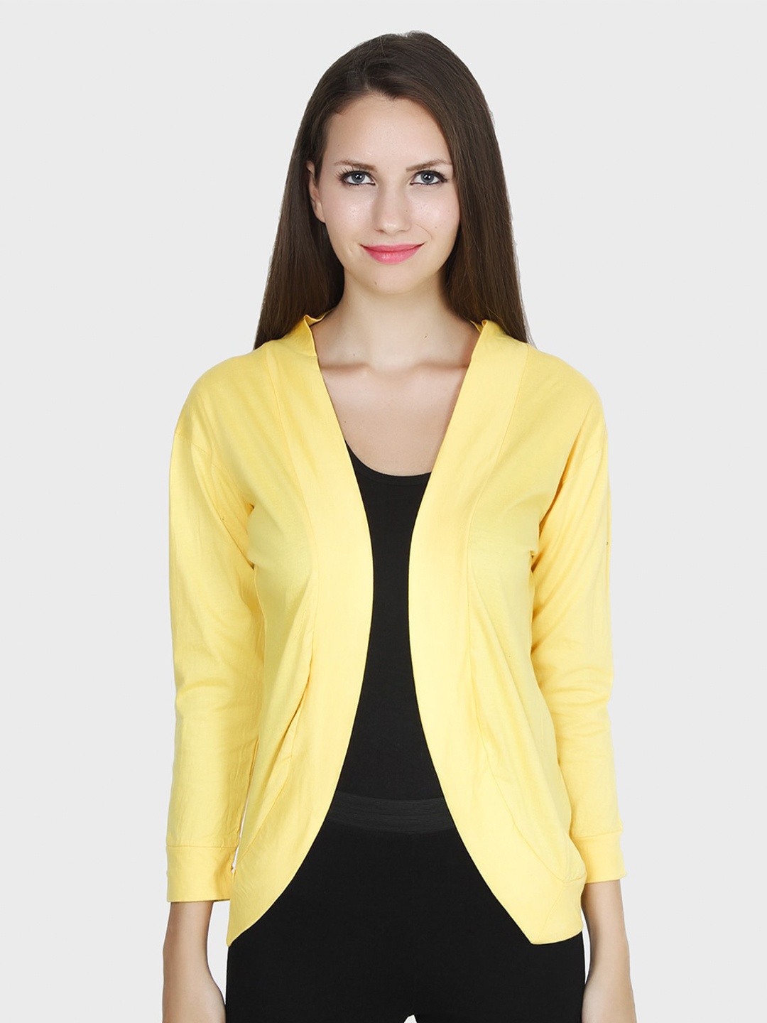 

TEEMOODS Women Yellow Monochrome Shrug