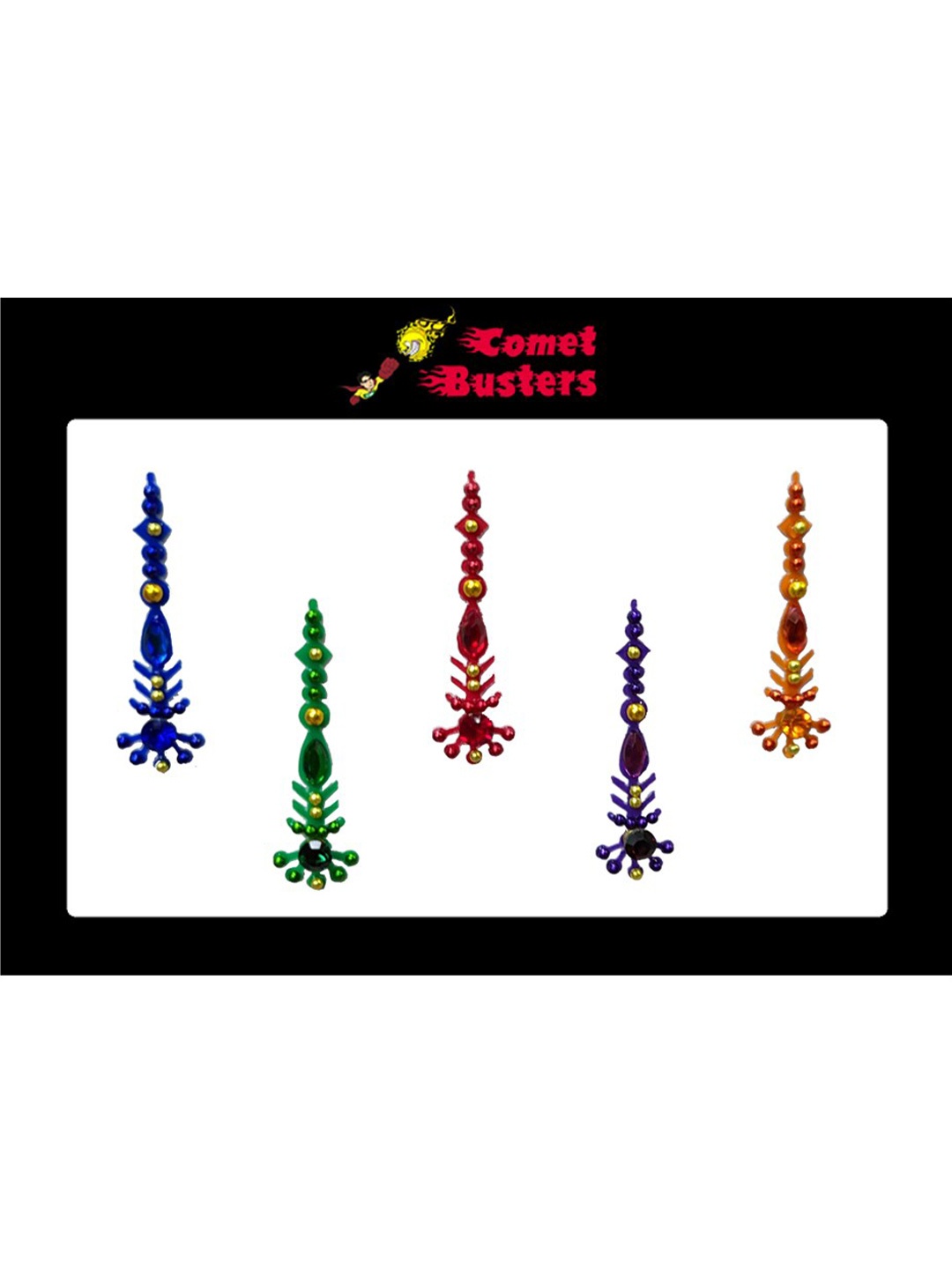 

Comet Busters 5 Pcs Embellished Reusable Designer Bindis - Multicoloured, Multi