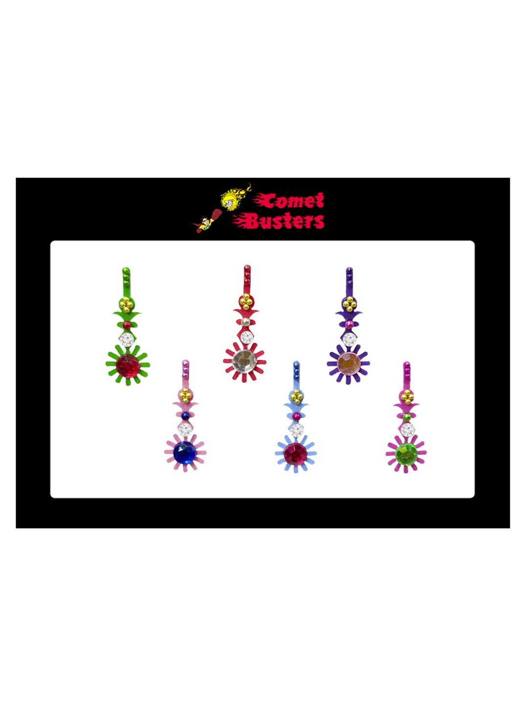 

Comet Busters 6 Pcs Embellished Reusable Designer Bindis - Multicoloured, Multi