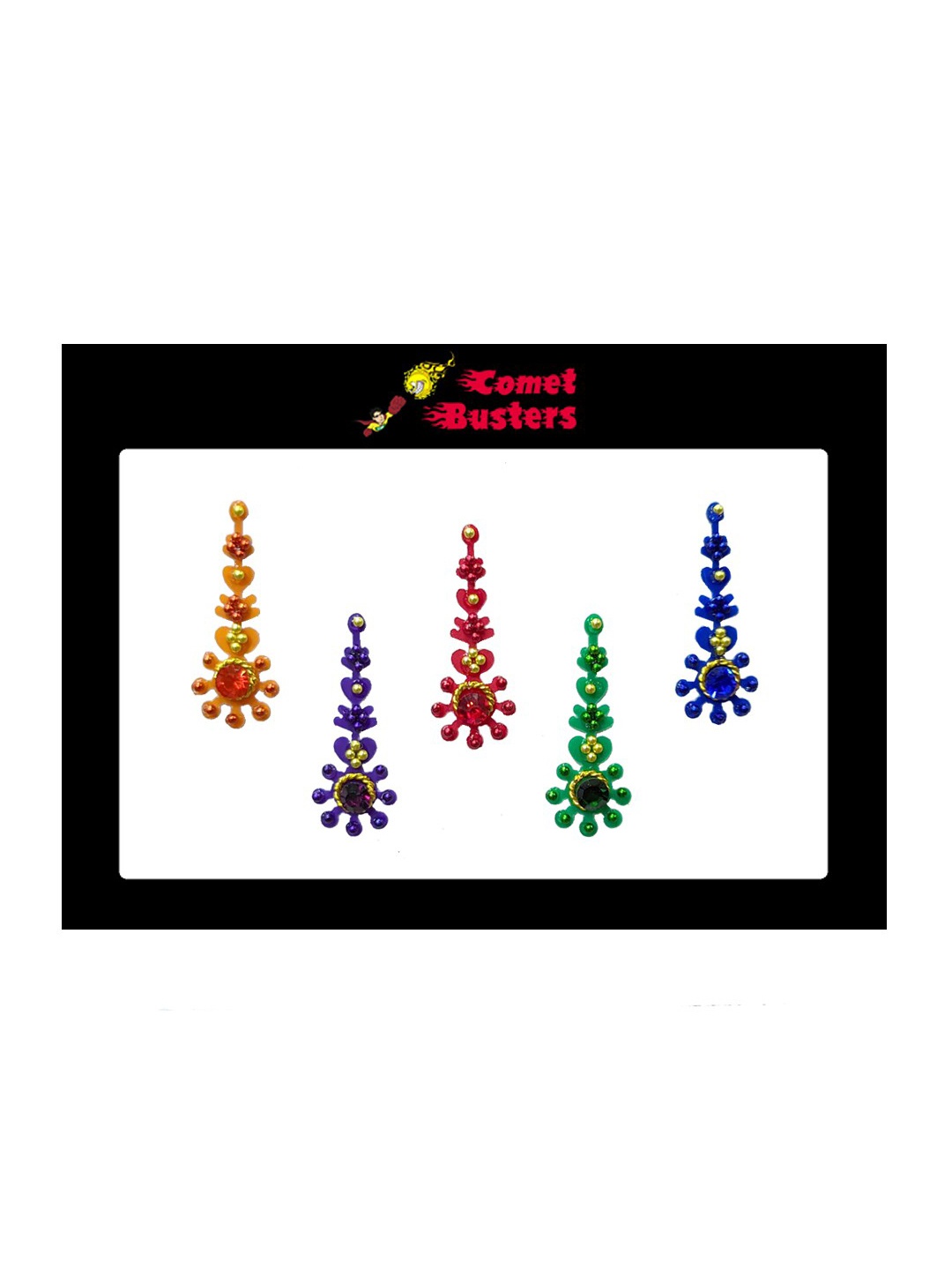 

Comet Busters 5 Pcs Embellished Reusable Designer Bindis - Multicoloured, Multi