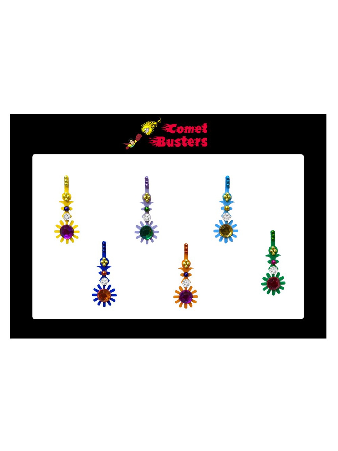 

Comet Busters 6 Pcs Embellished Reusable Designer Bindis - Multicoloured, Multi