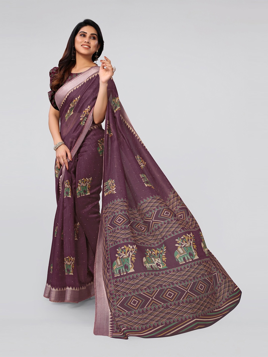 

MIRCHI FASHION Magenta & Green Floral Zari Saree