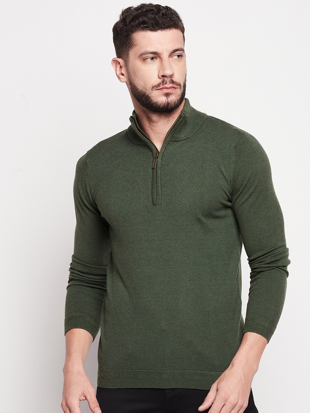 

CAMLA Men Olive Green Pullover Sweater