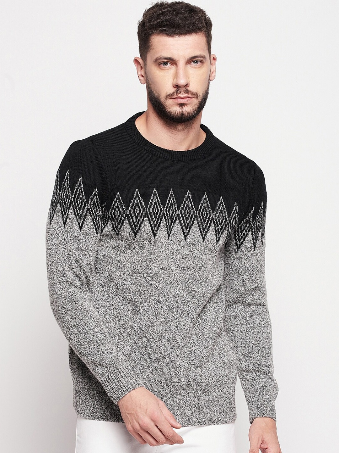 

CAMLA Men Black & Grey Pullover Sweater