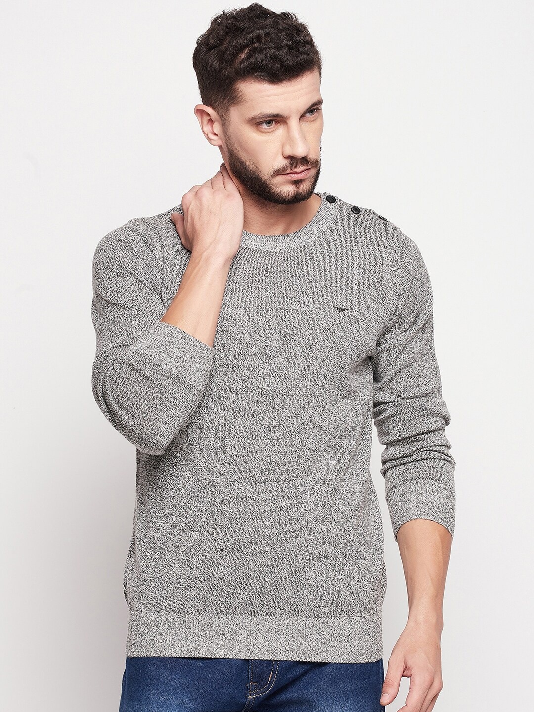 

CAMLA Men Grey & Black Pullover Sweater