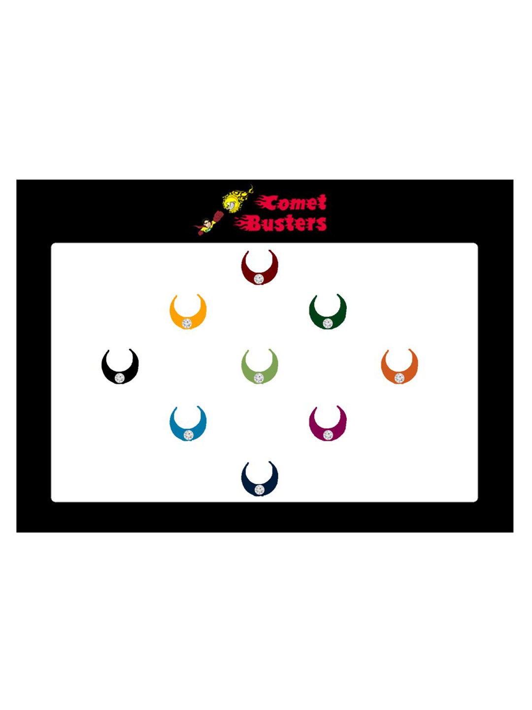 

Comet Busters 9 Pcs Embellished Reusable Crescent-Shaped Designer Bindis - Multicoloured, Multi