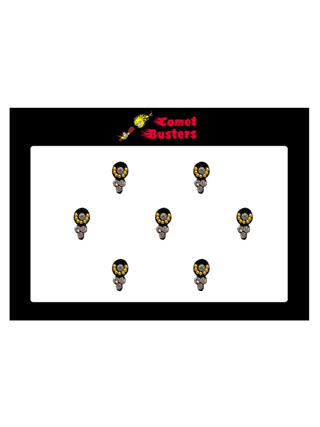 

Comet Busters 7 Pcs Embellished Reusable Designer Bindis - Black & Gold-Toned