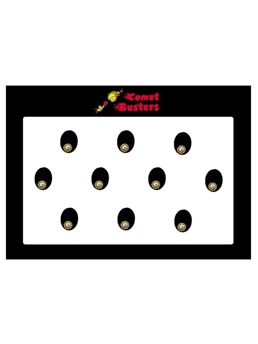 

Comet Busters 10 Pcs Embellished Reusable Oval Designer Bindis - Black