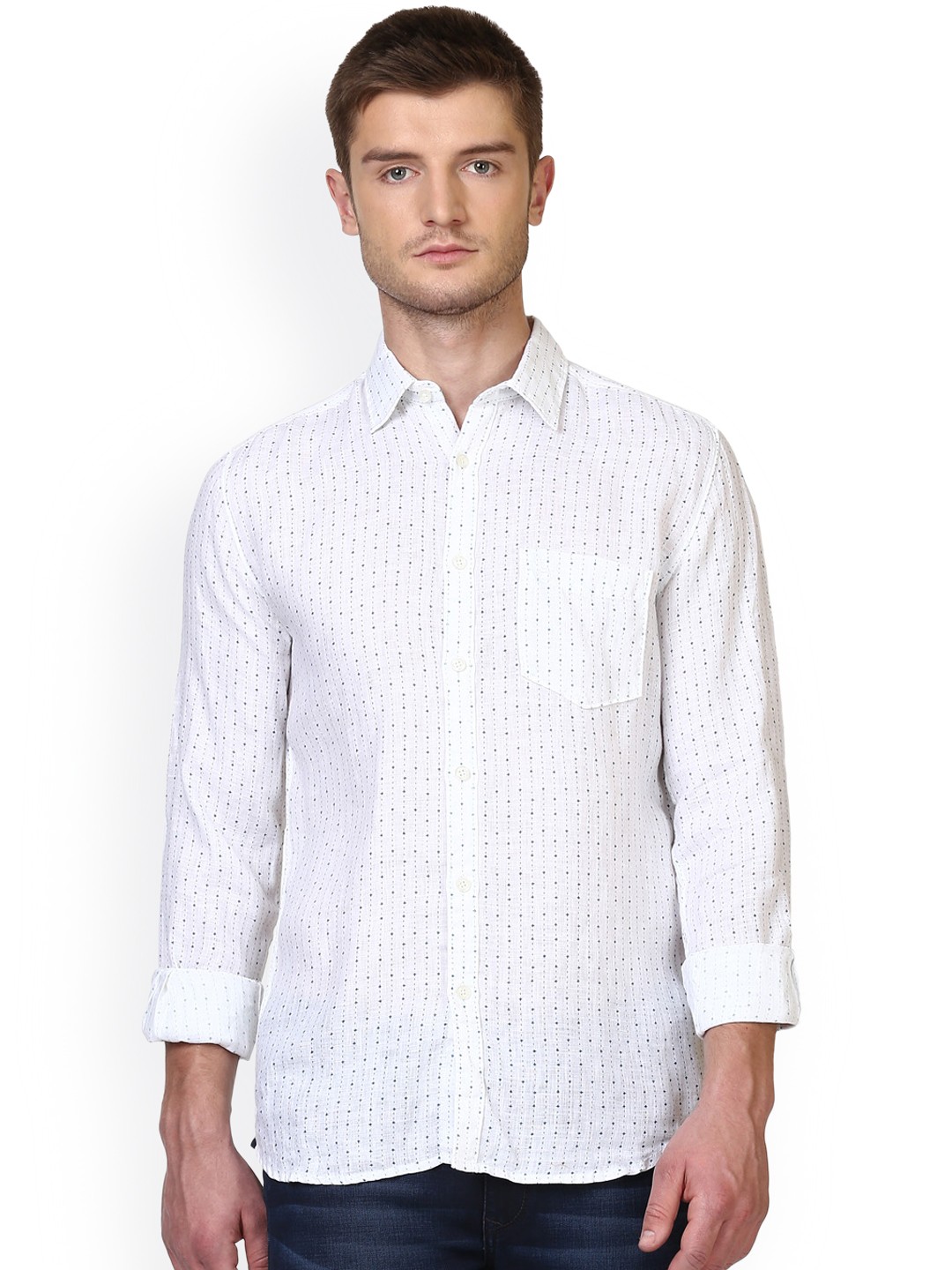 

Parx Men White Smart Slim Fit Self-Design Linen Casual Shirt