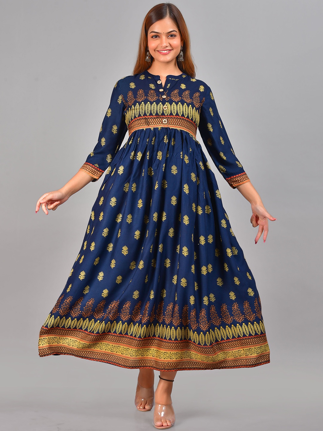 

KALINI Women Ethnic Motifs Printed Floral Anarkali Kurta, Blue