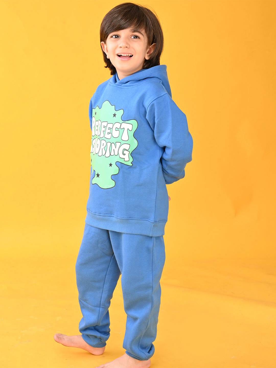 

Anthrilo Boys Blue & White Printed Hooded Sweatshirt With Joggers