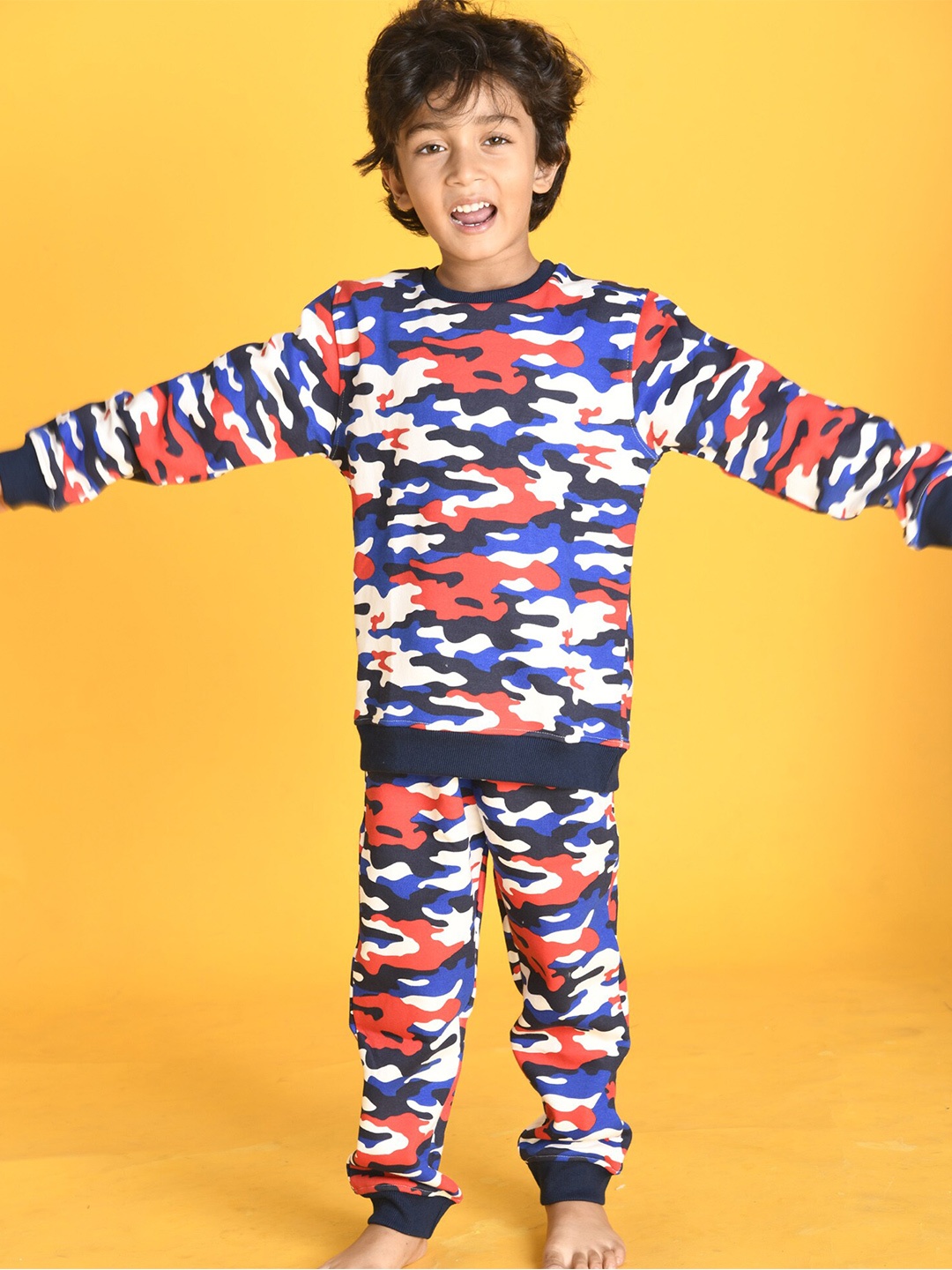 

Anthrilo Boys Camouflage Fleece Sweatshirt with Joggers, Blue