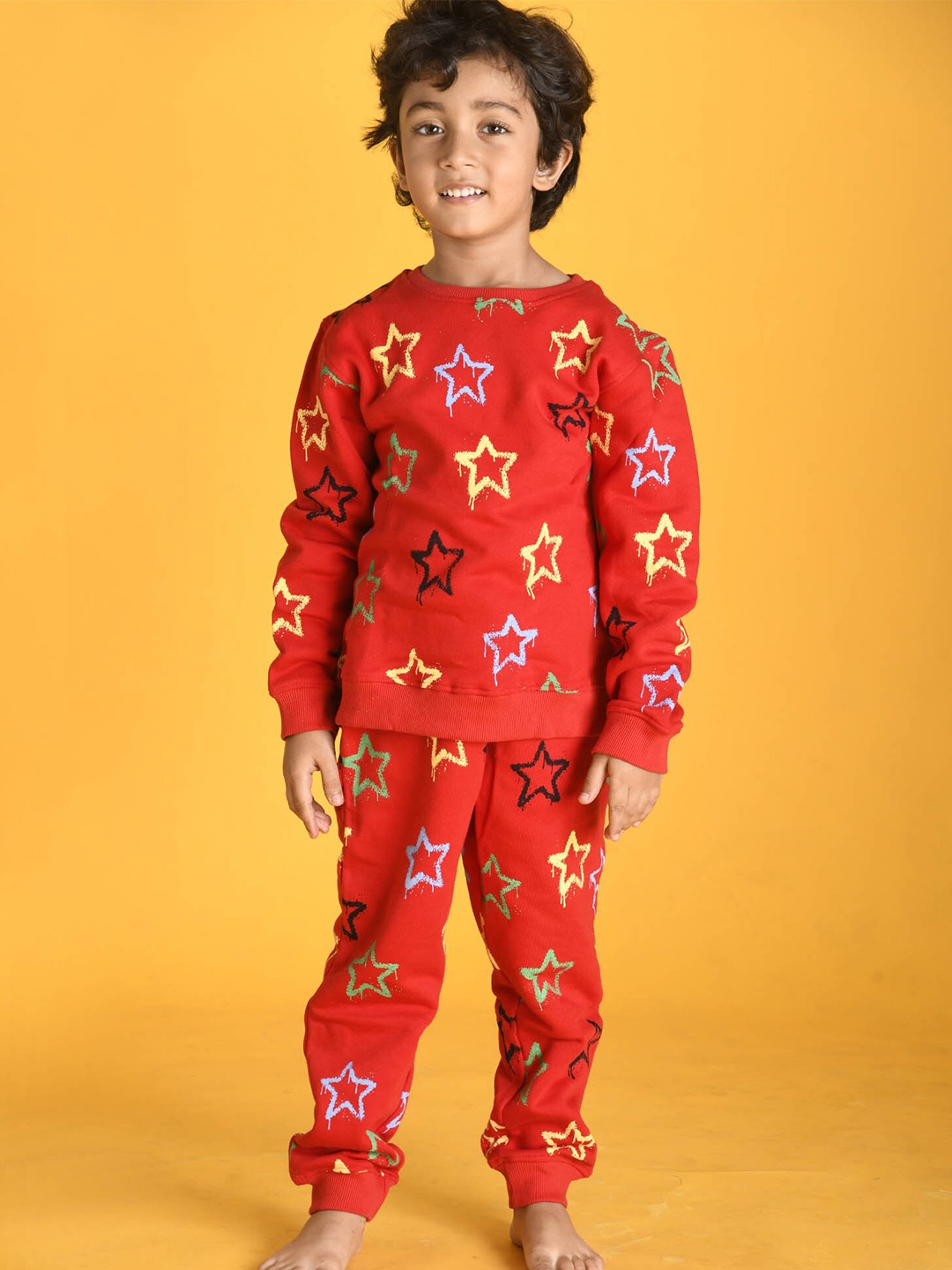

Anthrilo Boys Printed Fleece Sweatshirt with Joggers, Red