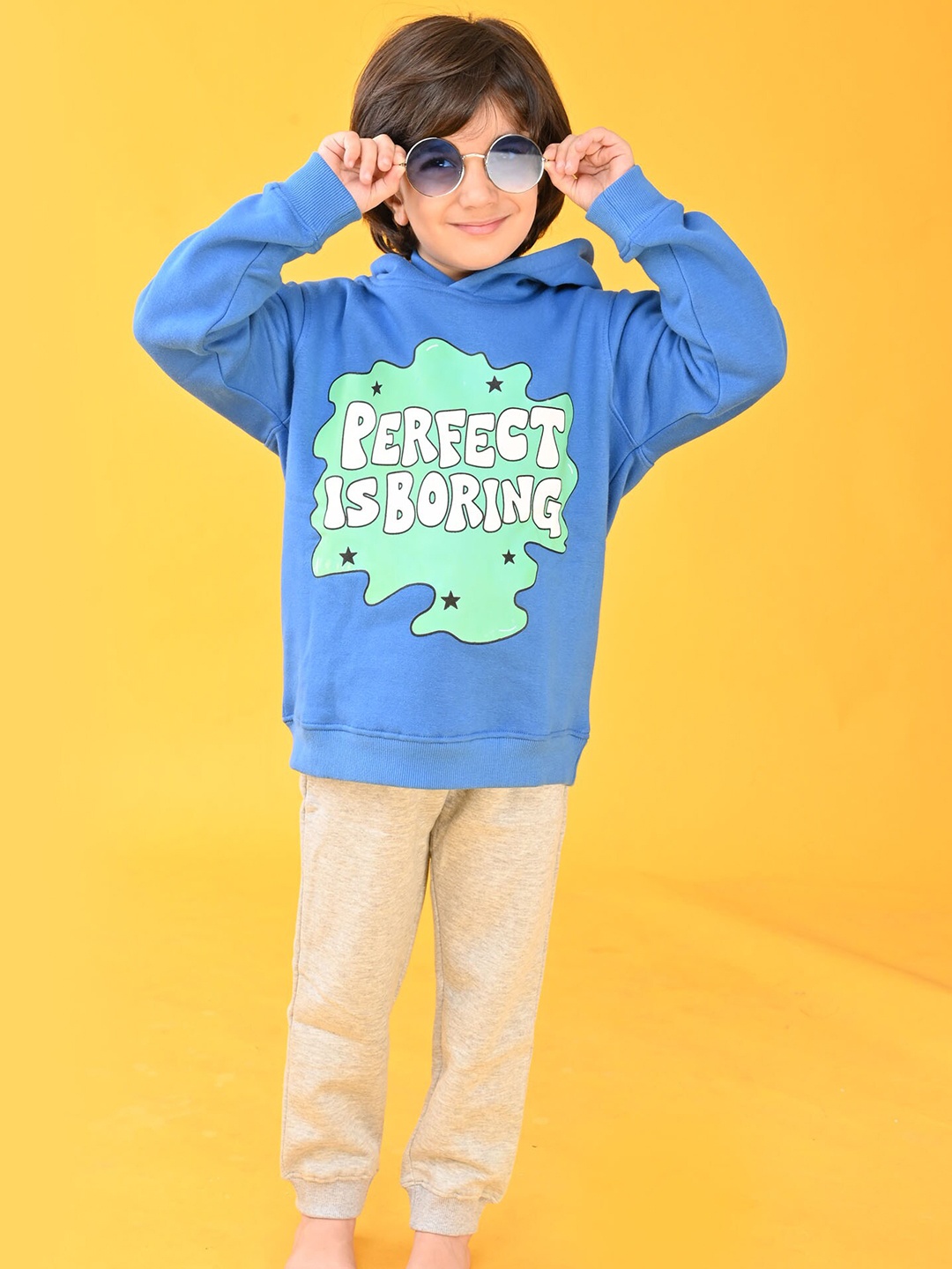 

Anthrilo Boys Blue Perfect Is Boring Grey Fleece Hoodie with Jogger Set