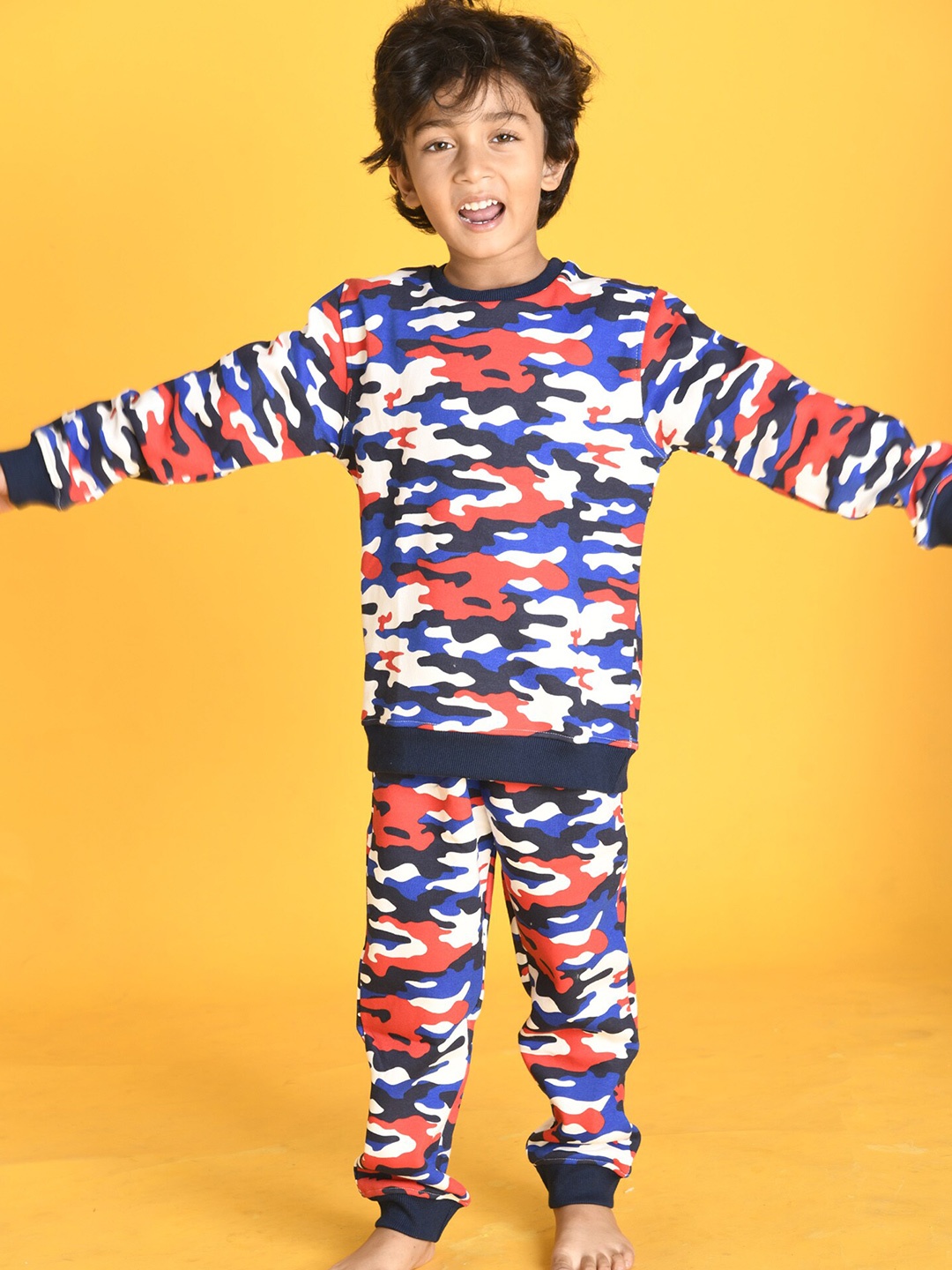 

Anthrilo Boys Blue & White Camouflage Printed Fleece Sweatshirt & Joggers