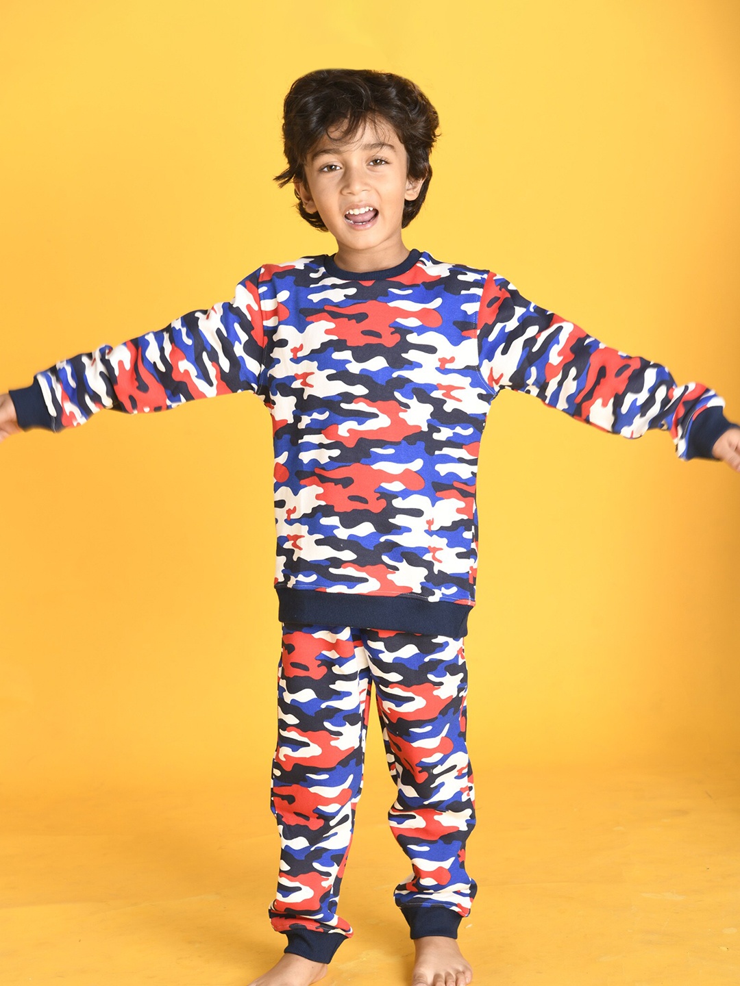 

Anthrilo Boys White Camouflage Fleece Sweatshirt Jogger Set, Blue