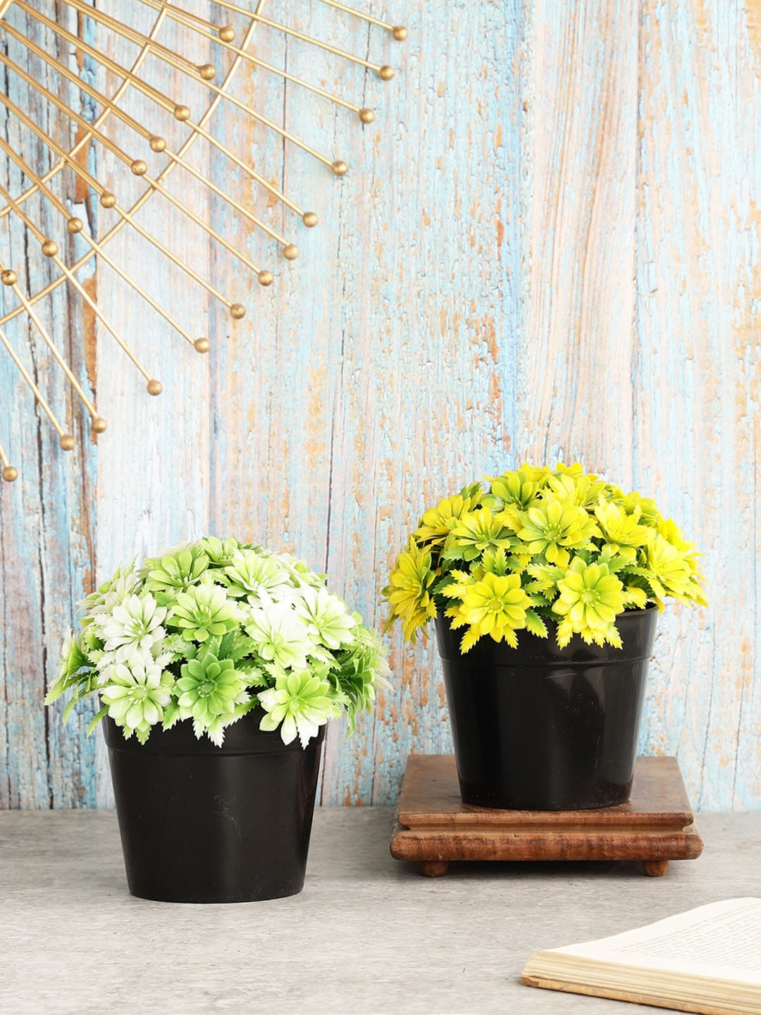 

FOLIYAJ Set of 2 Solid Artificial Plants with Pot, Yellow