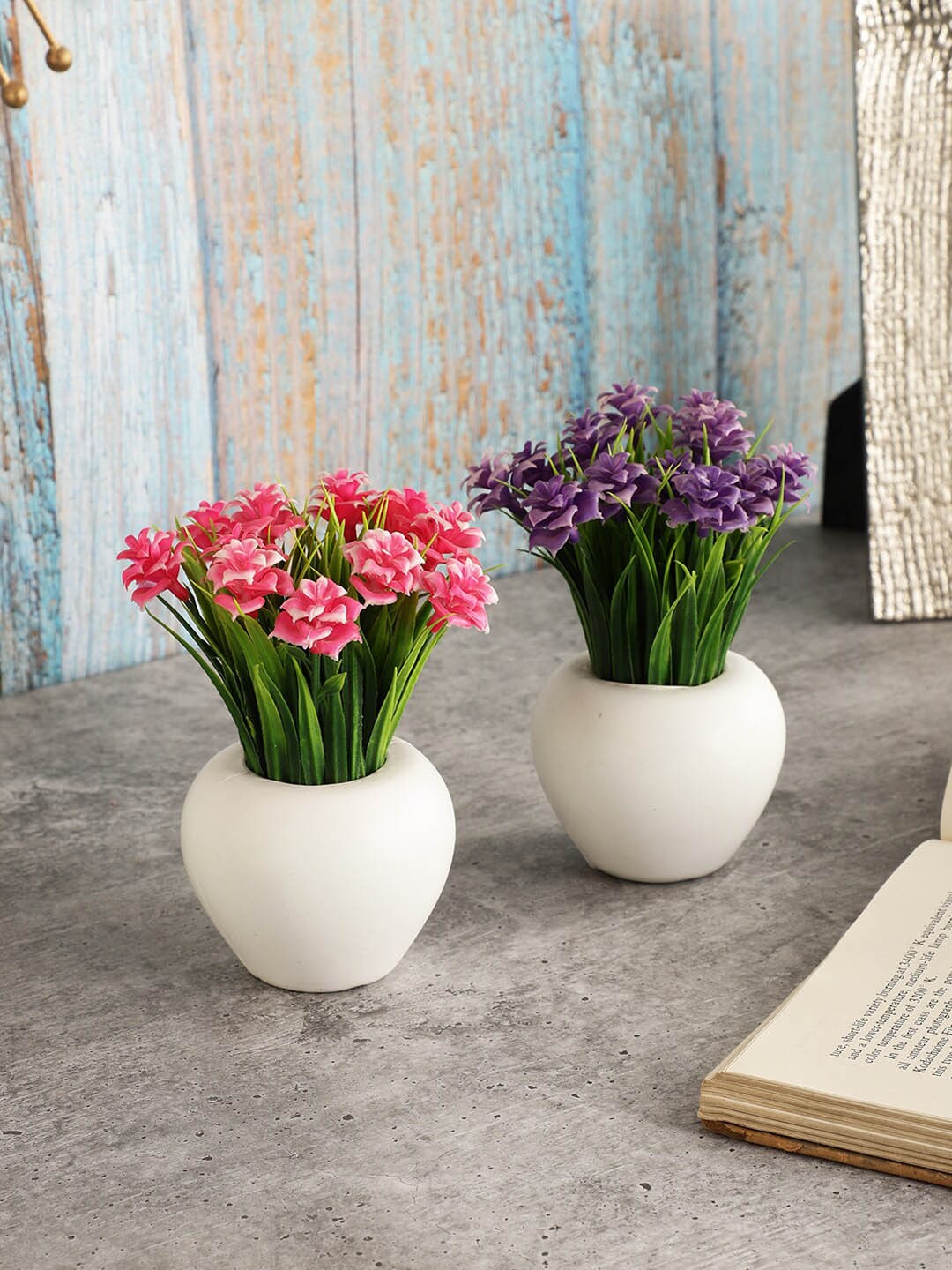 

FOLIYAJ Set Of 2 Artificial Flowers and Plants With Pot, Green