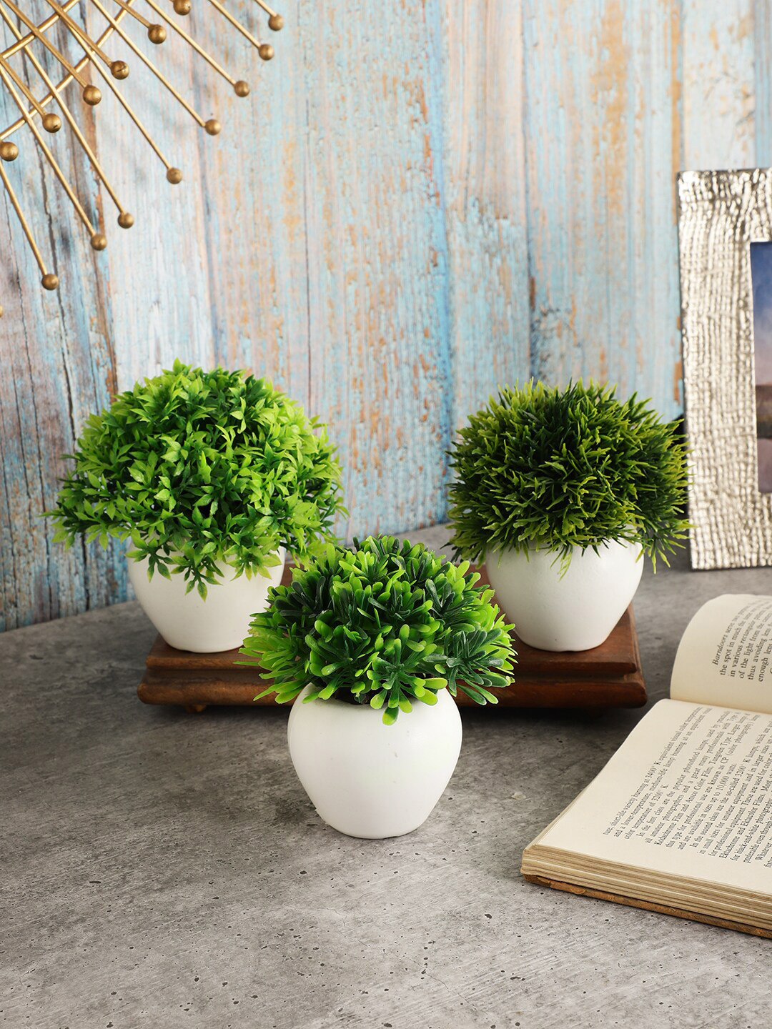 

FOLIYAJ Set Of 3 Solid Artificial Plants With Pot, Green