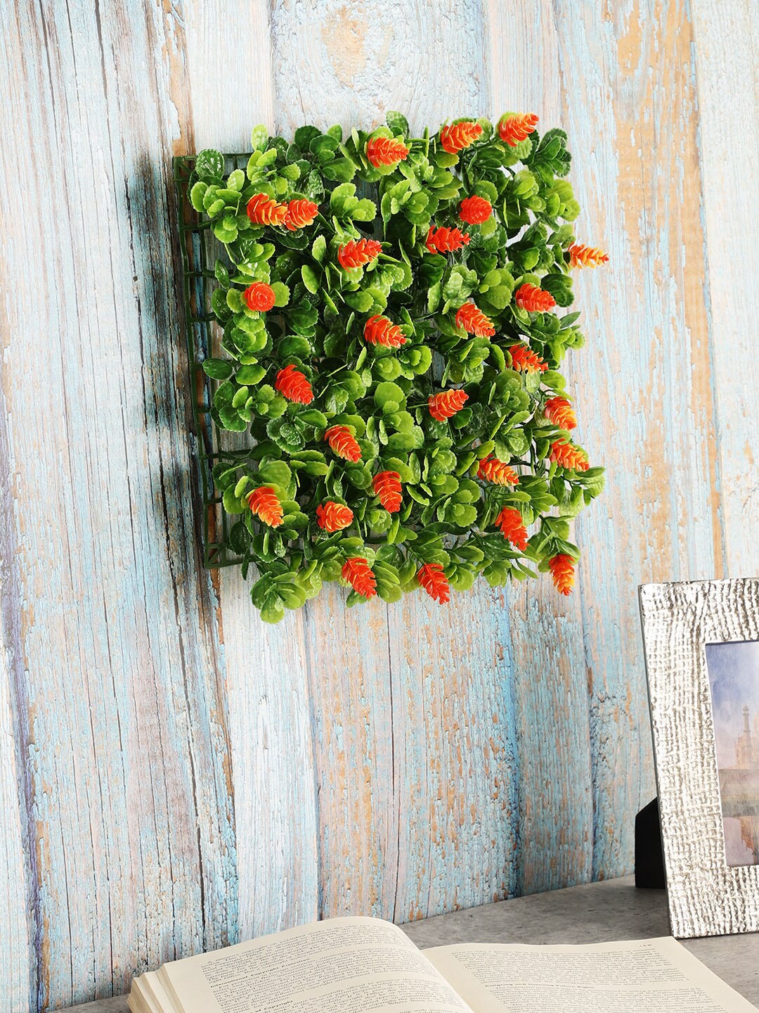 

FOLIYAJ Hanging Artificial Flowers and Plants Mat, Green