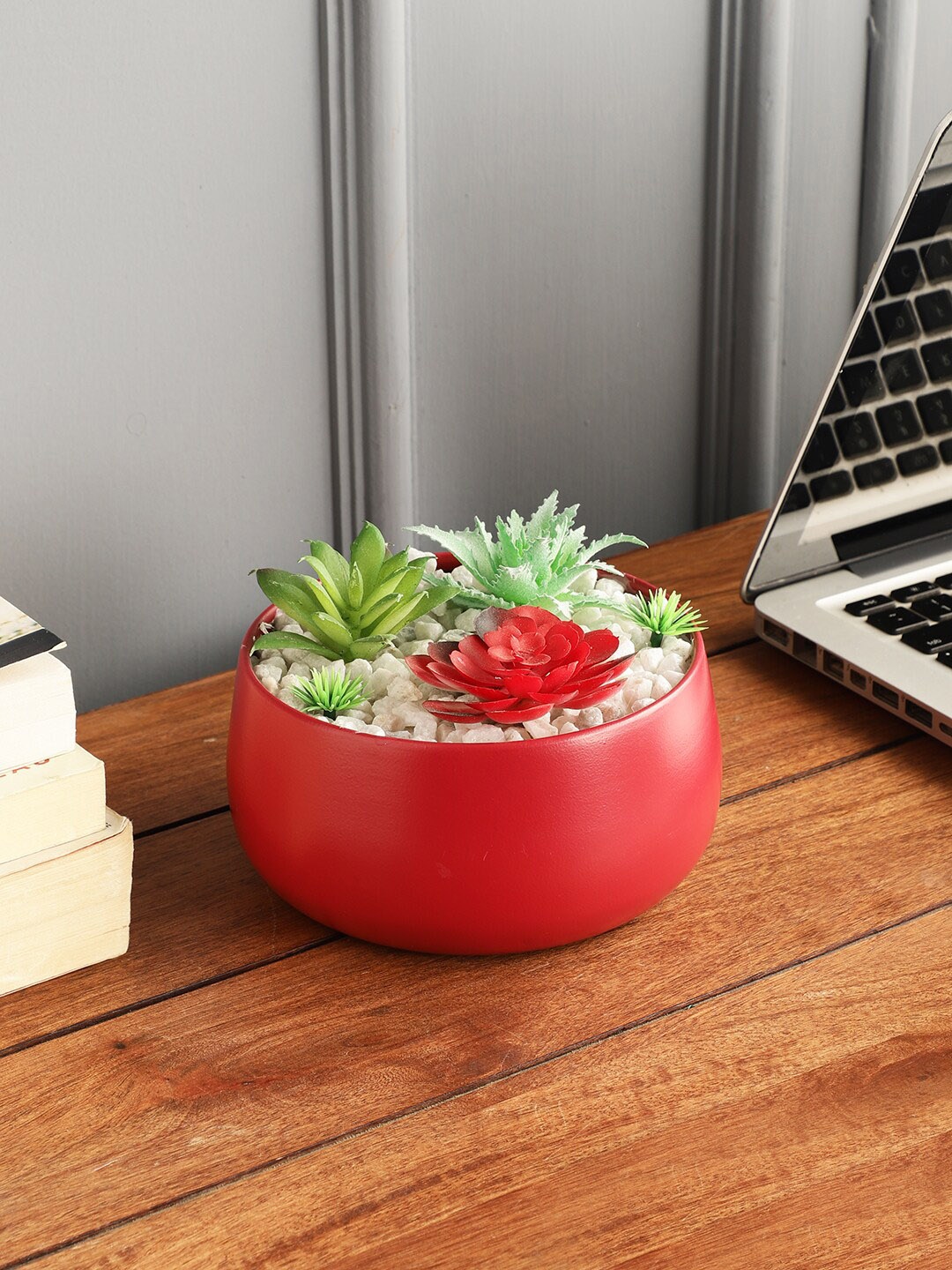 

FOLIYAJ Artificial Flowers and Plants with Pot, Red