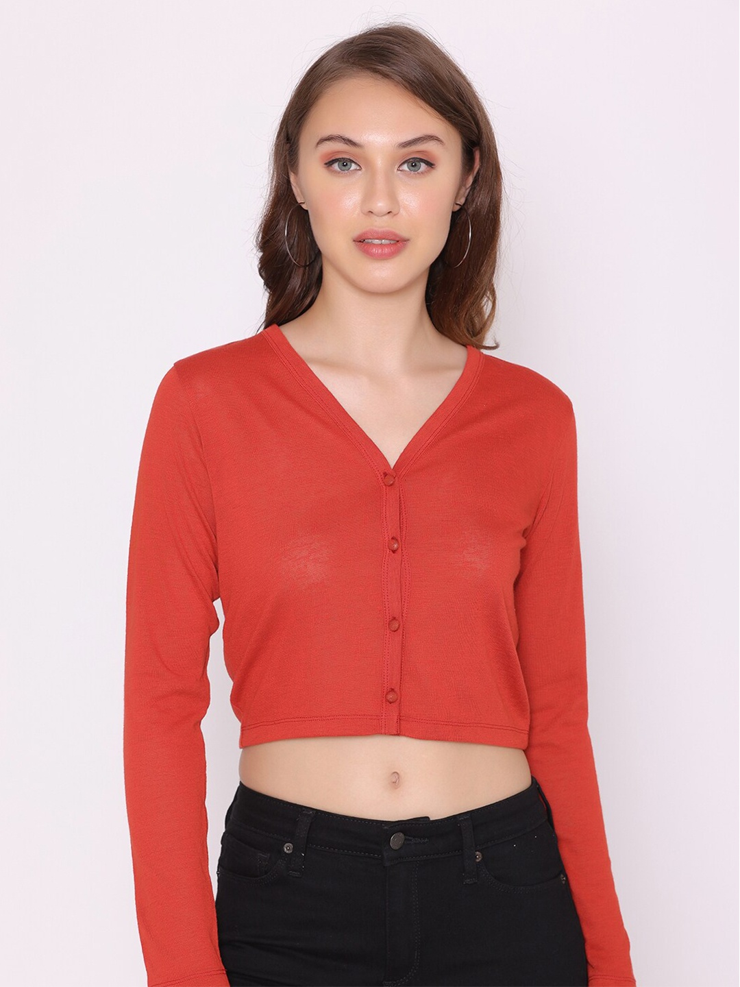 

FLAWLESS Women Rust Solid Crop Top