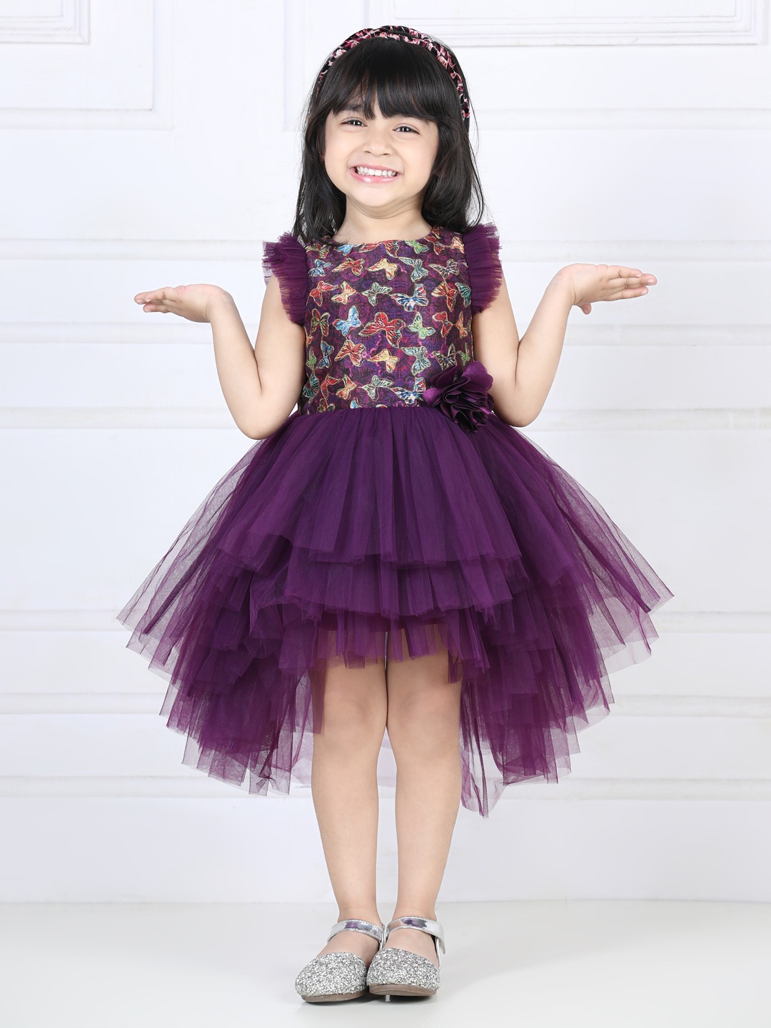 

Toy Balloon kids Purple Floral Printed Net Dress