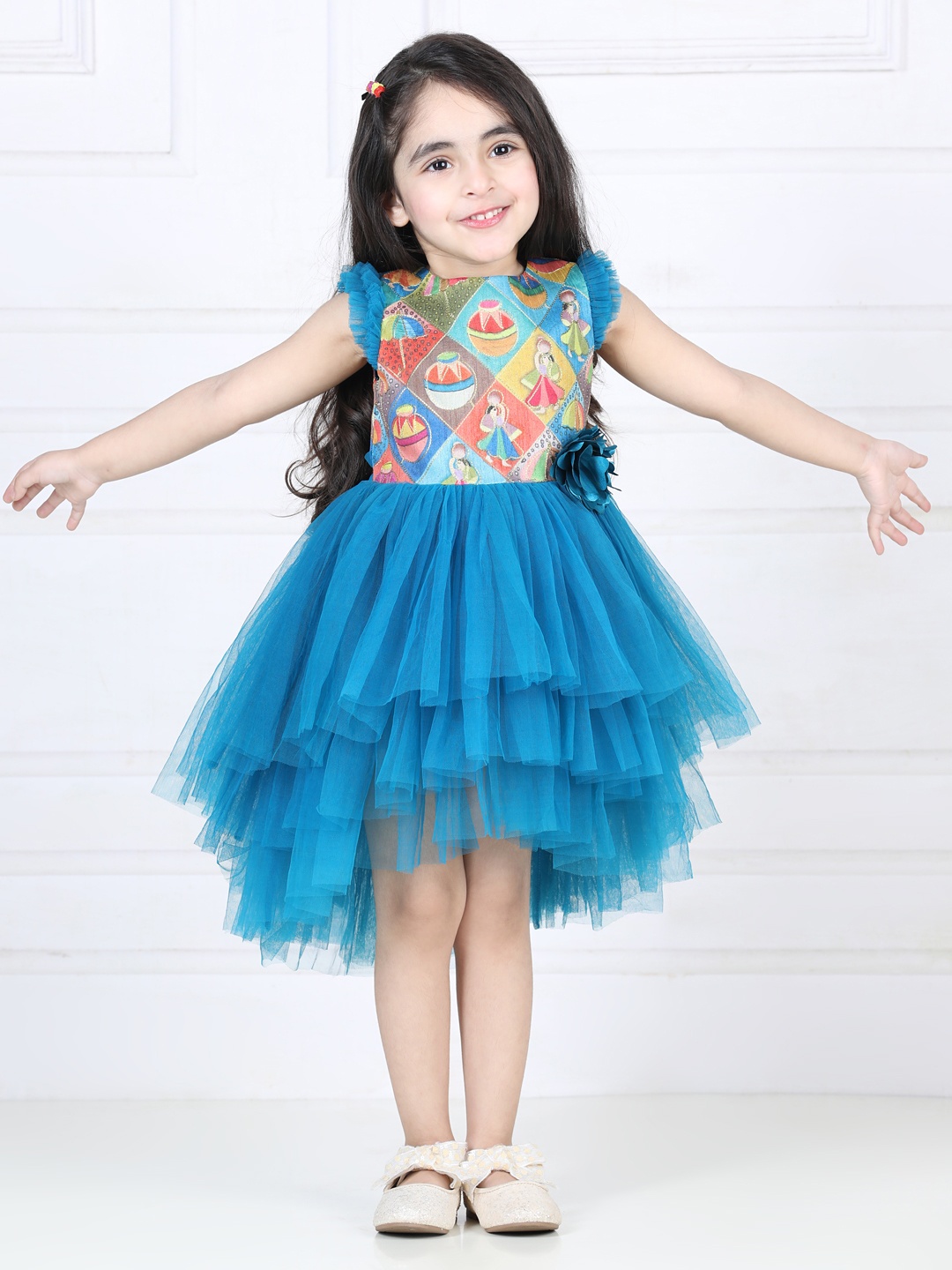 

Toy Balloon kids Girls Teal Floral Net Dress
