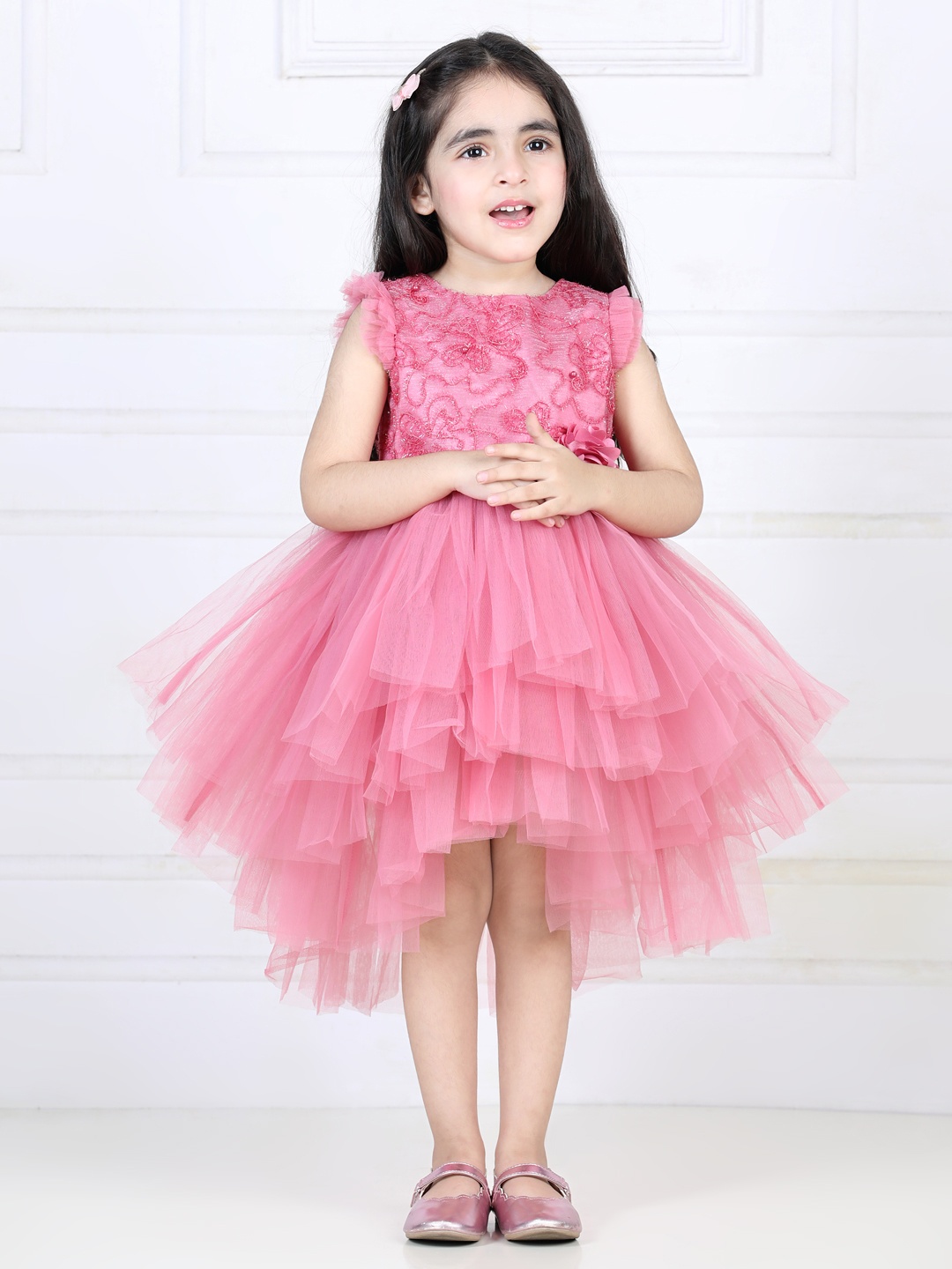 

Toy Balloon kids Girls Pink Net High-Low Fit & Flare Dress