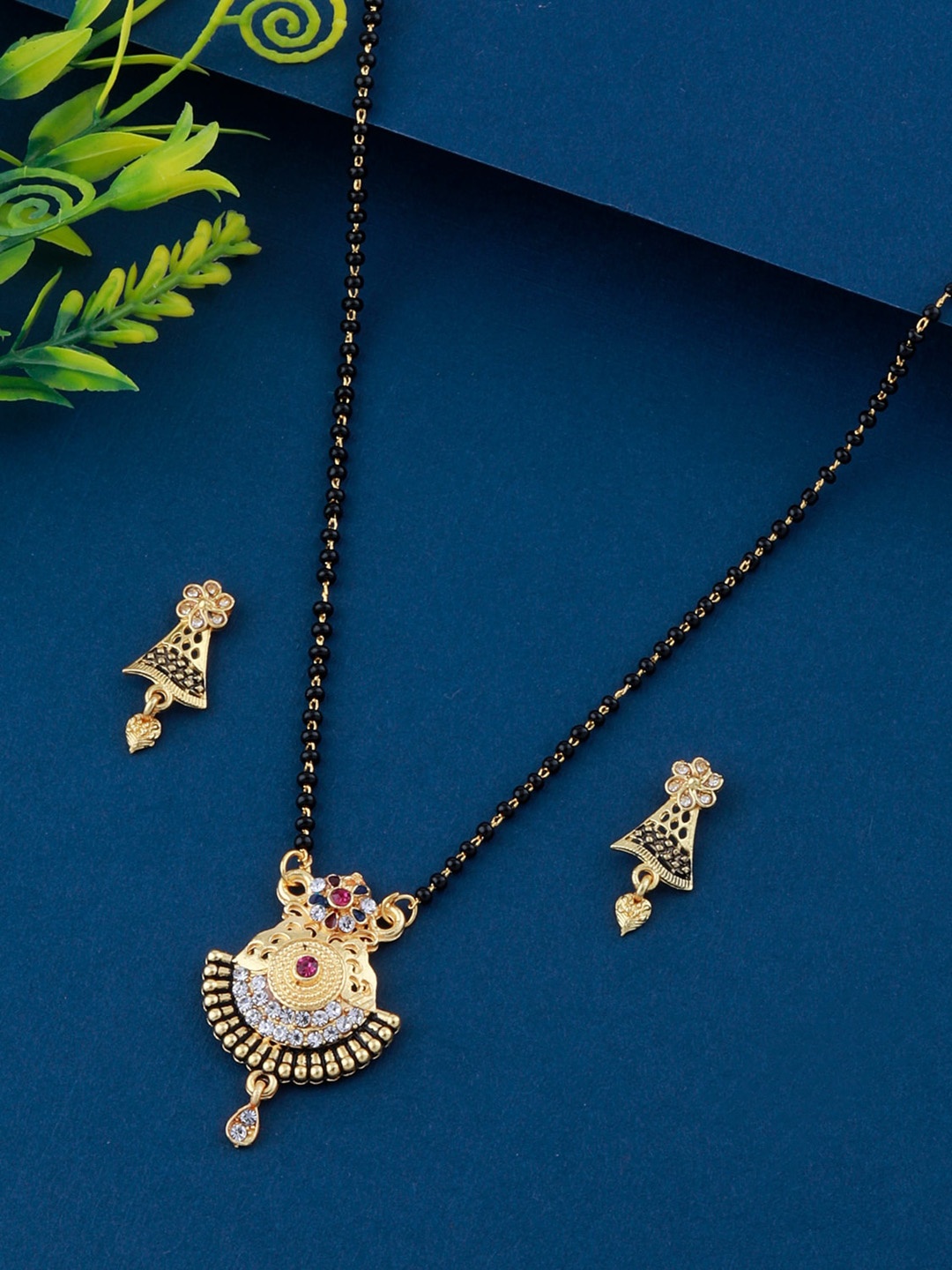 

Silver Shine AD-Studded Mangalsutra With Earrings, Gold