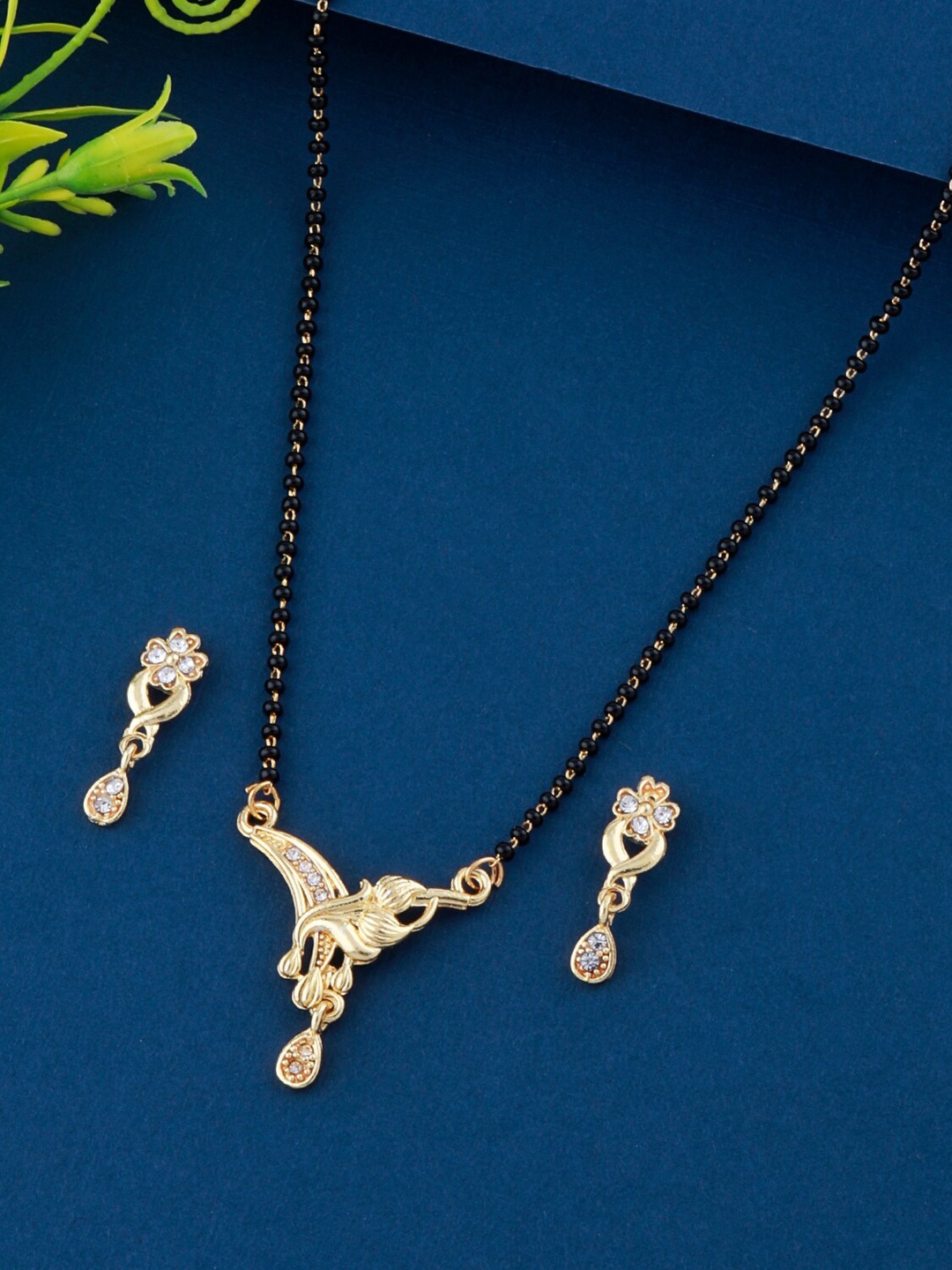 

Silver Shine Gold-Plated & AD-Studded Mangalsutra Set