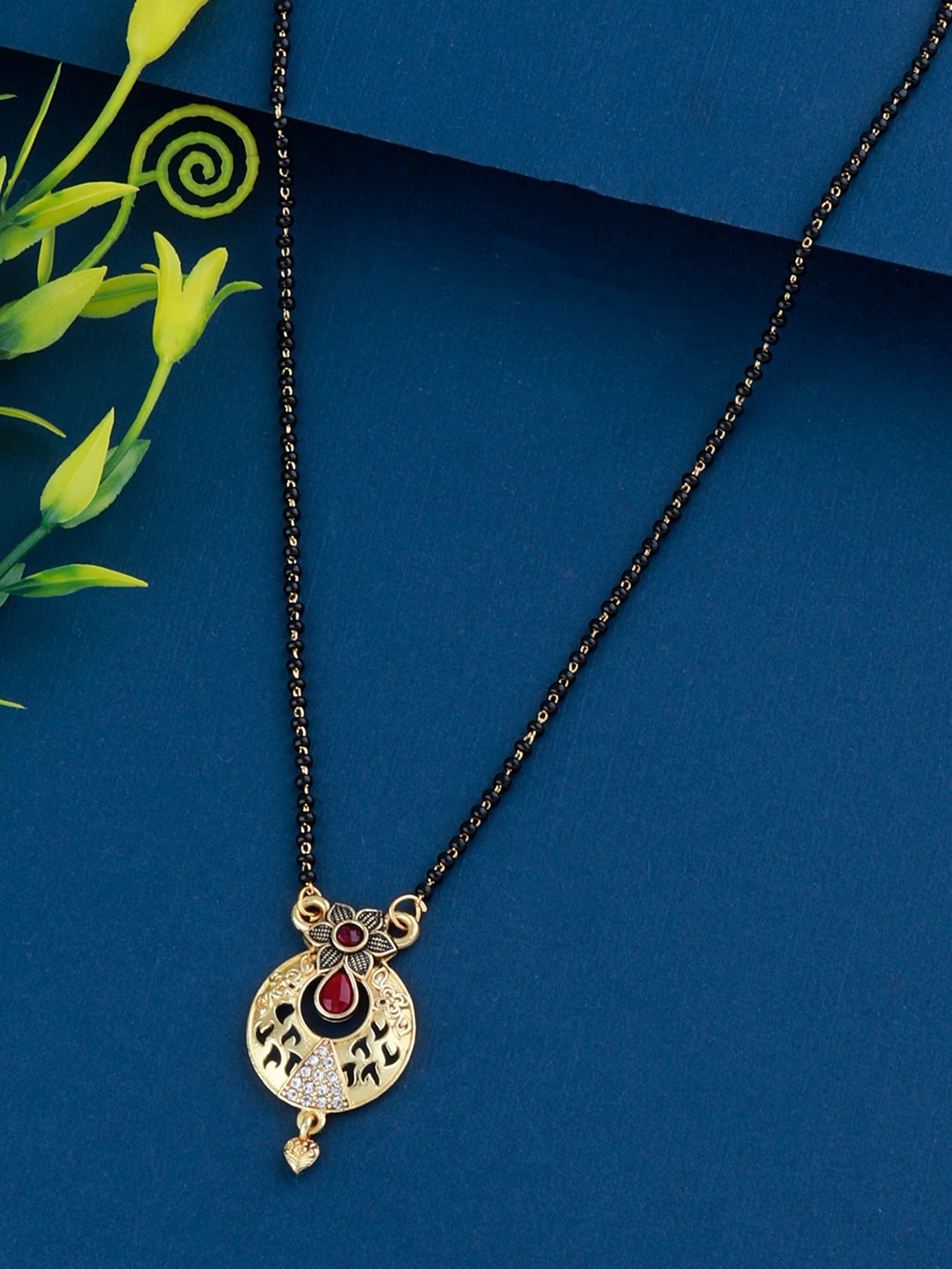 

Silver Shine Gold-Plated & Stone & Bead Studded Mangalsutra