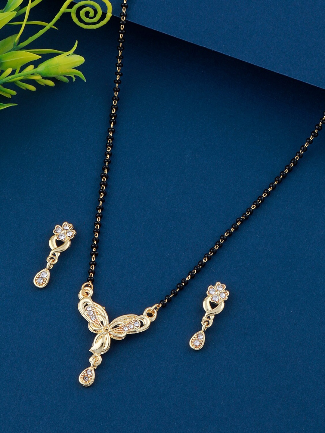 

Silver Shine Gold-Plated AD Studded Mangalsutra Set