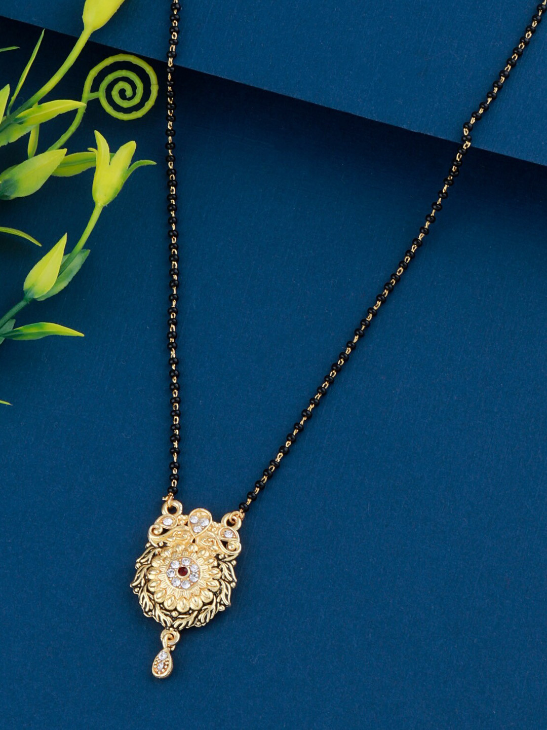 

Silver Shine Gold-Plated & Beaded & Stones-Studded Mangalsutra