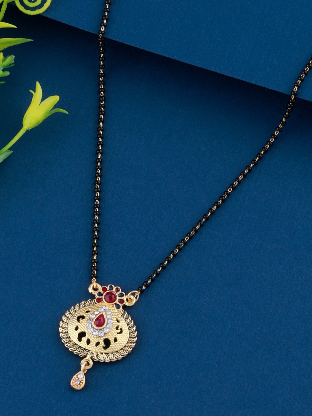 

Silver Shine Gold-Plated & Beaded & Stones-Studded Mangalsutra