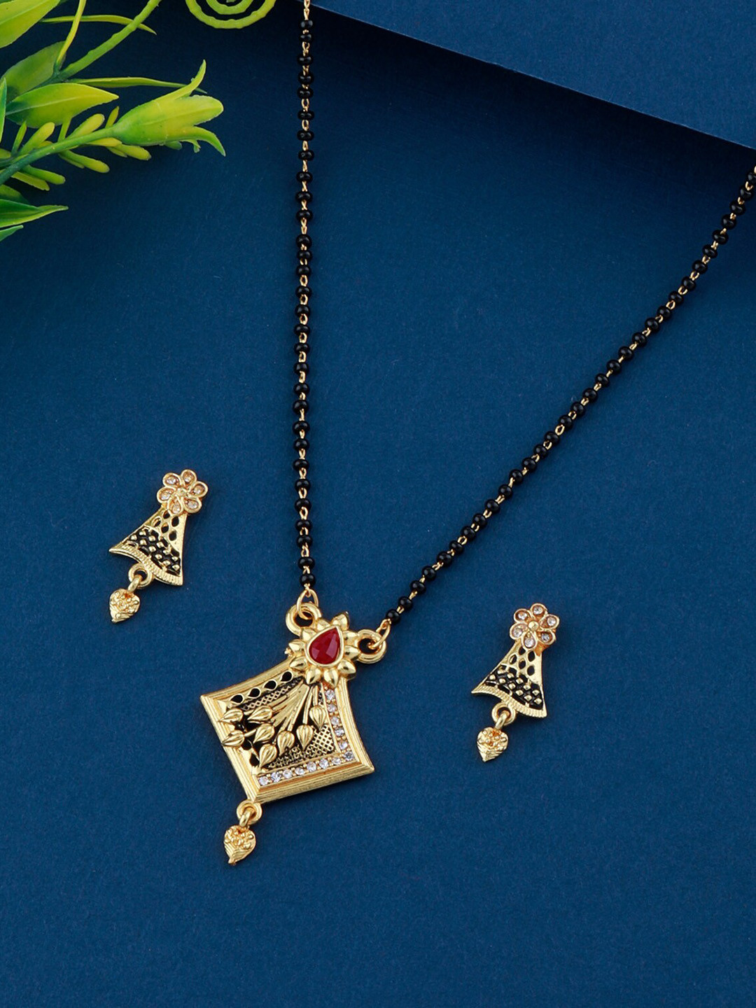 

Silver Shine Gold-Plated & Diamond-Studded Mangalsutra Set