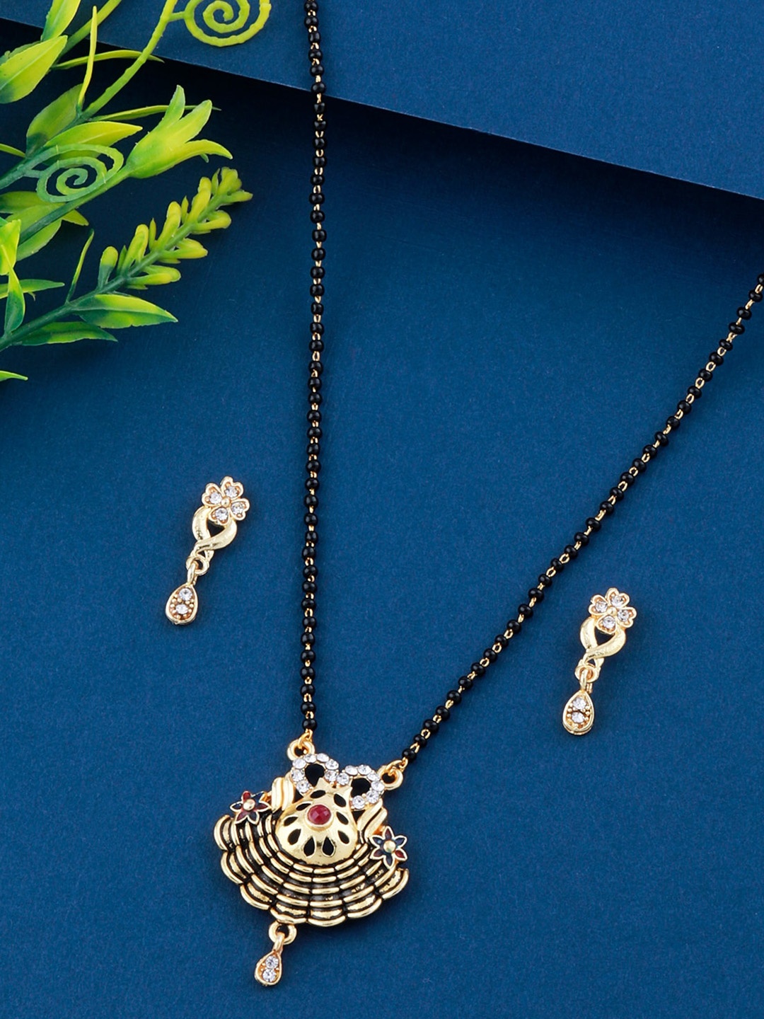 

Silver Shine Gold-Plated AD-Studded Mangalsutra Set