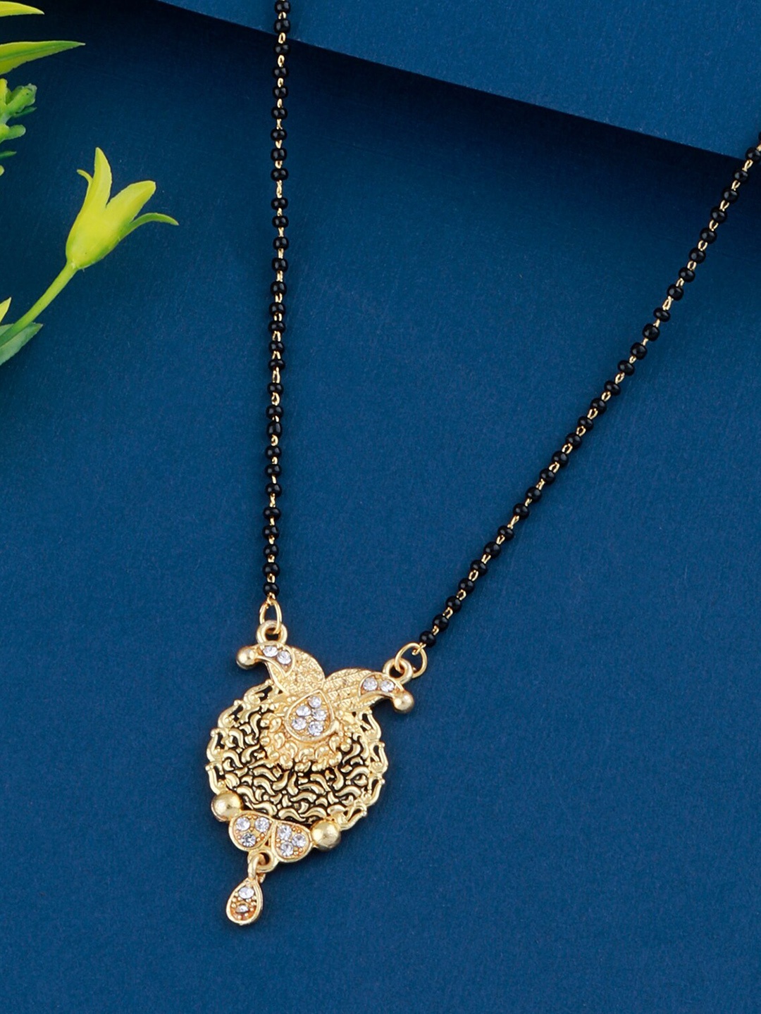 

Silver Shine Gold-Plated & Beaded & Stones-Studded Mangalsutra