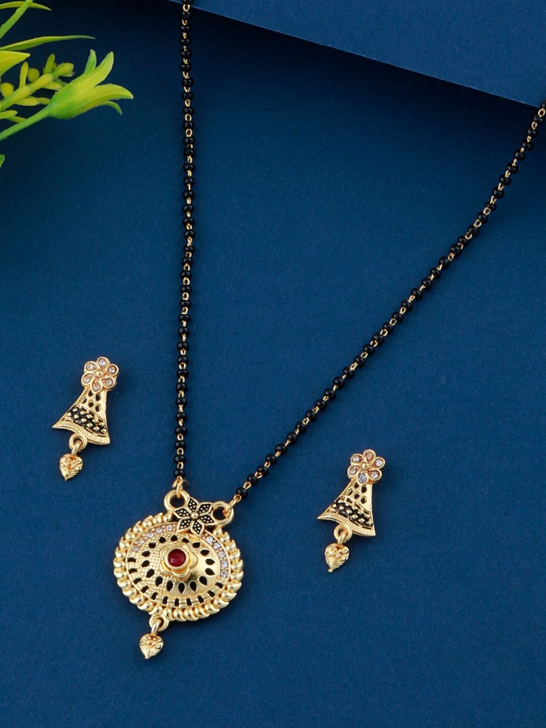 

Silver Shine Gold-Plated Mangalsutra With Earrings