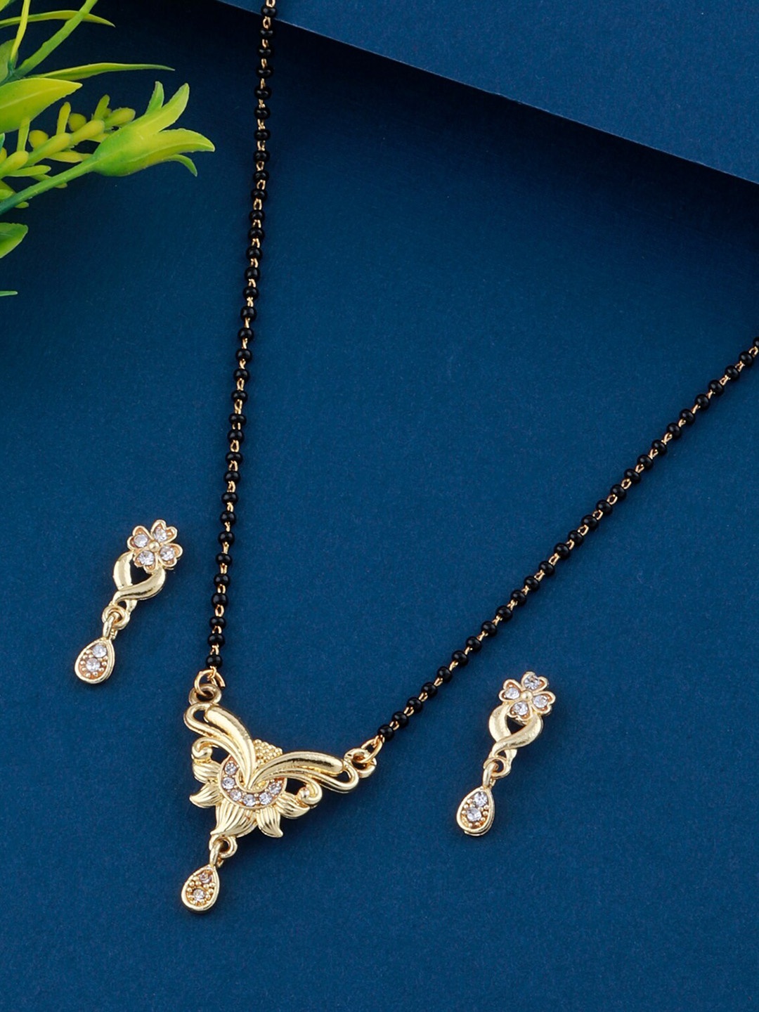 

Silver Shine Gold-Plated Stone-Studded Mangalsutra Set